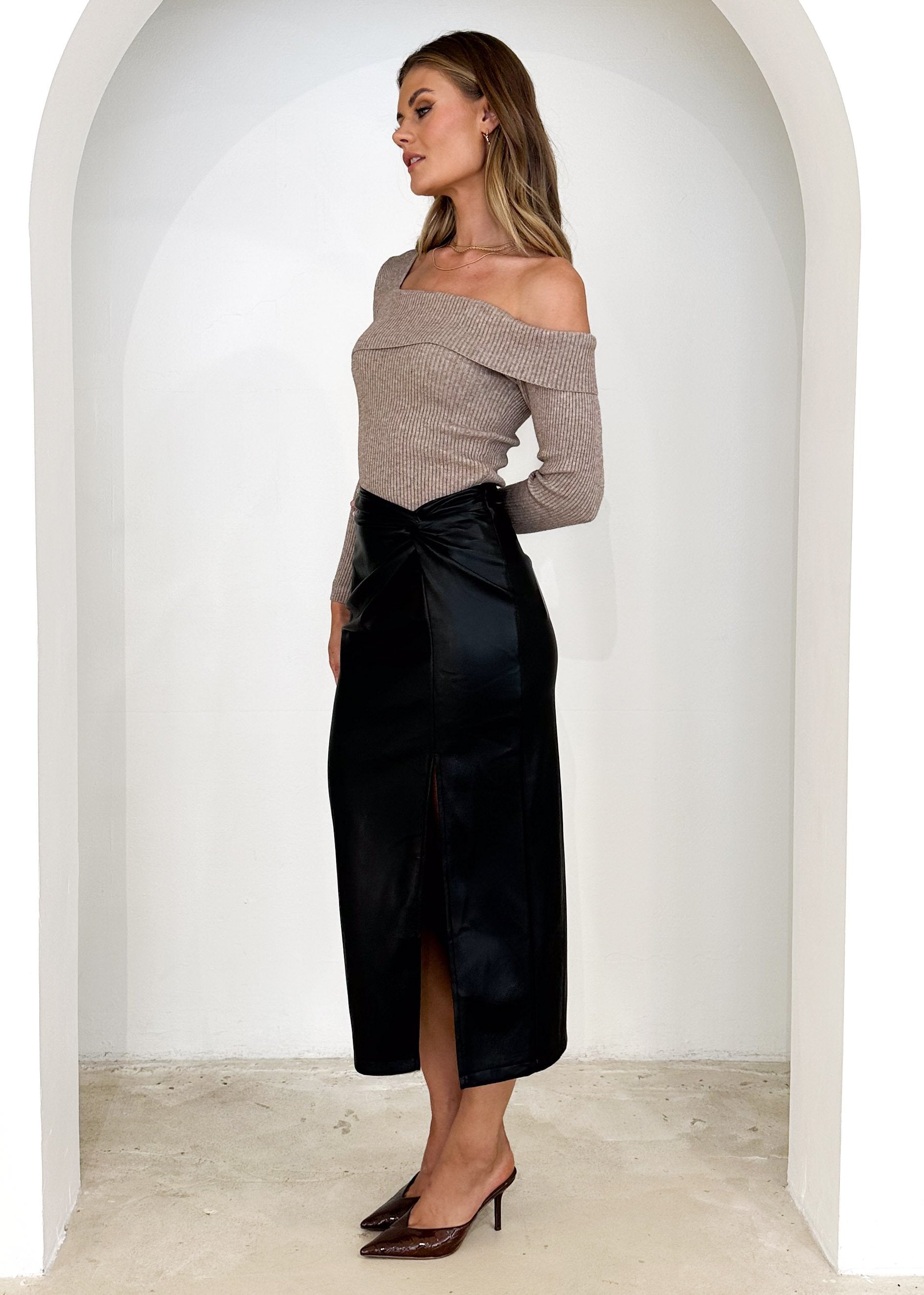 Monet PU Midi Skirt - Black