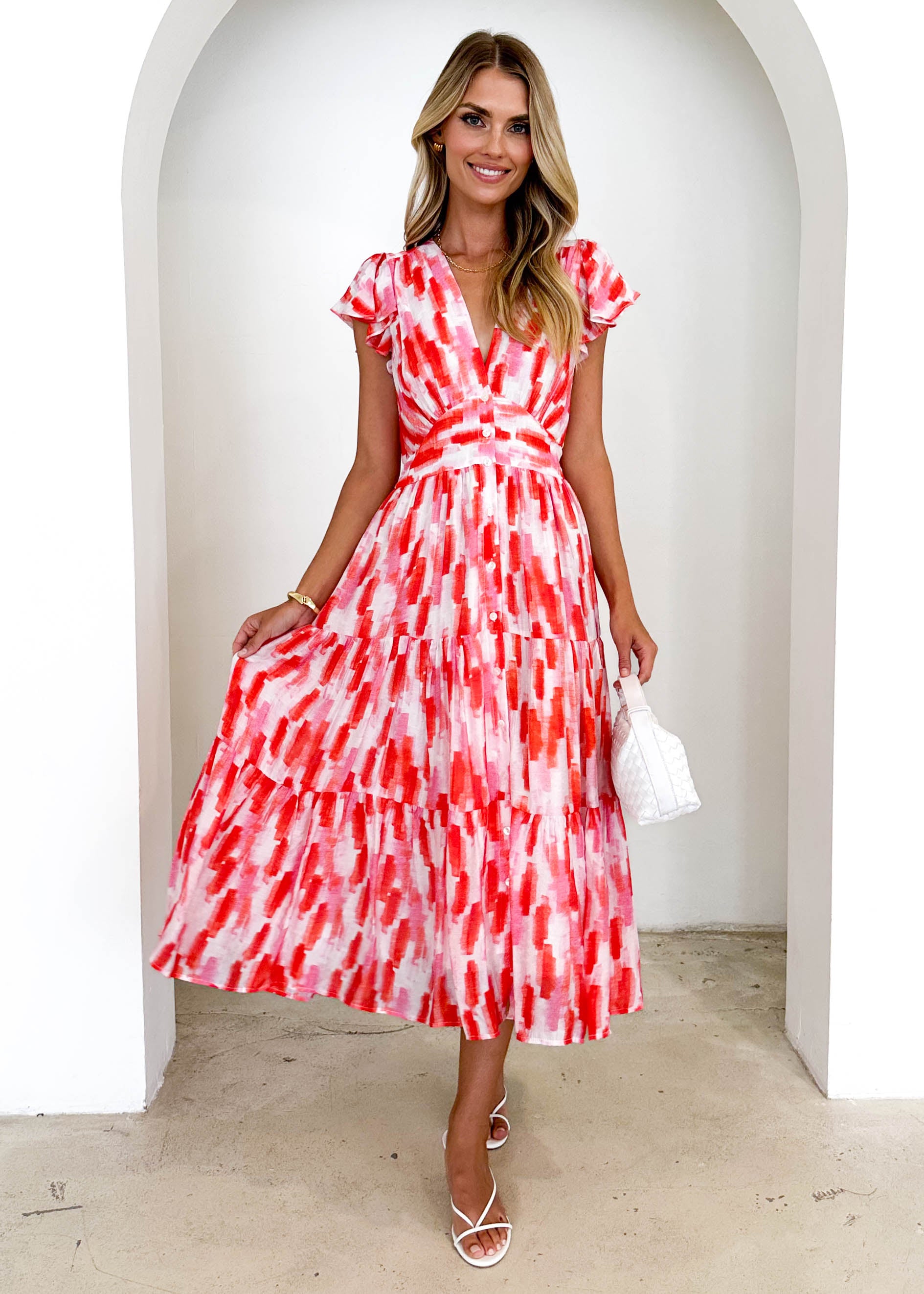 Gatsby Midi Dress - Red Splash