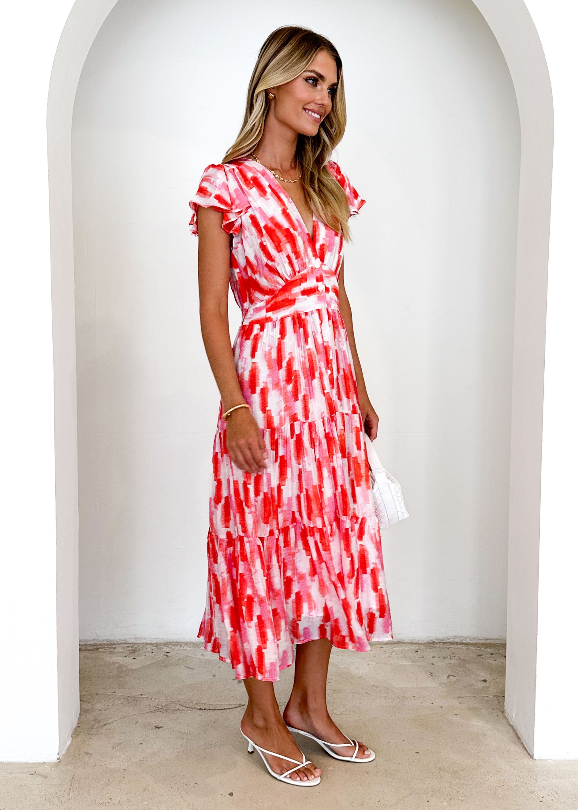 Gatsby Midi Dress - Red Splash