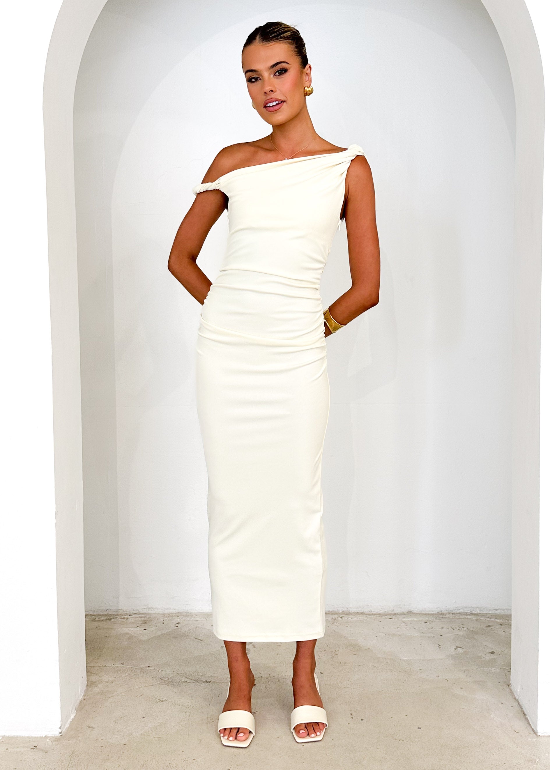 Elowen One Shoulder Midi Dress - Butter