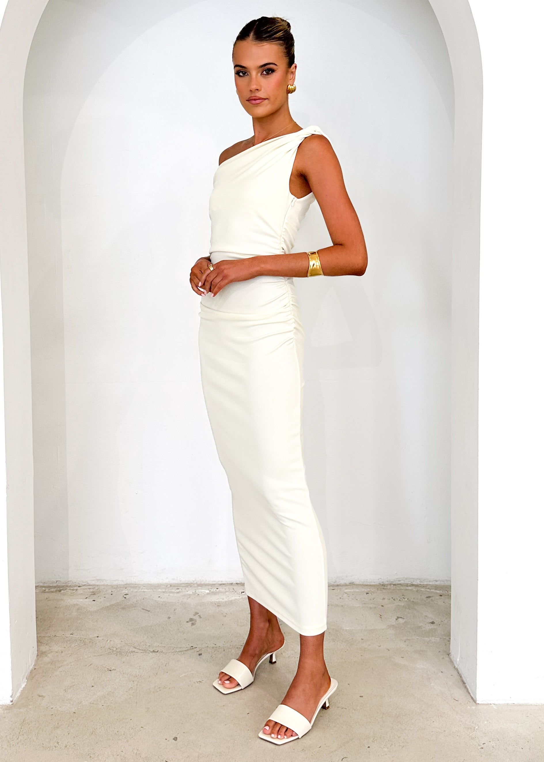 Elowen One Shoulder Midi Dress - Butter