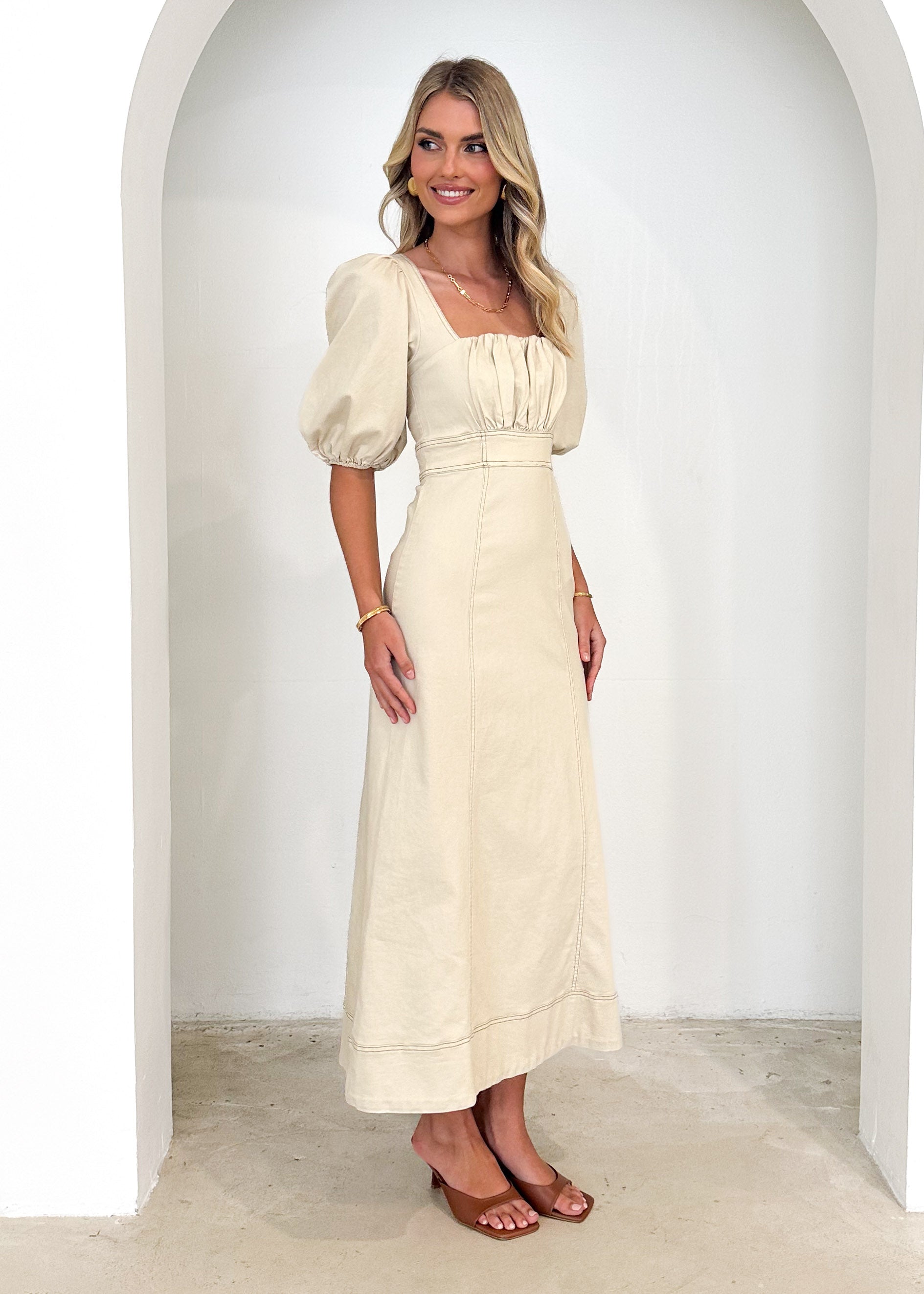 Silsta Denim Midi Dress - Cream