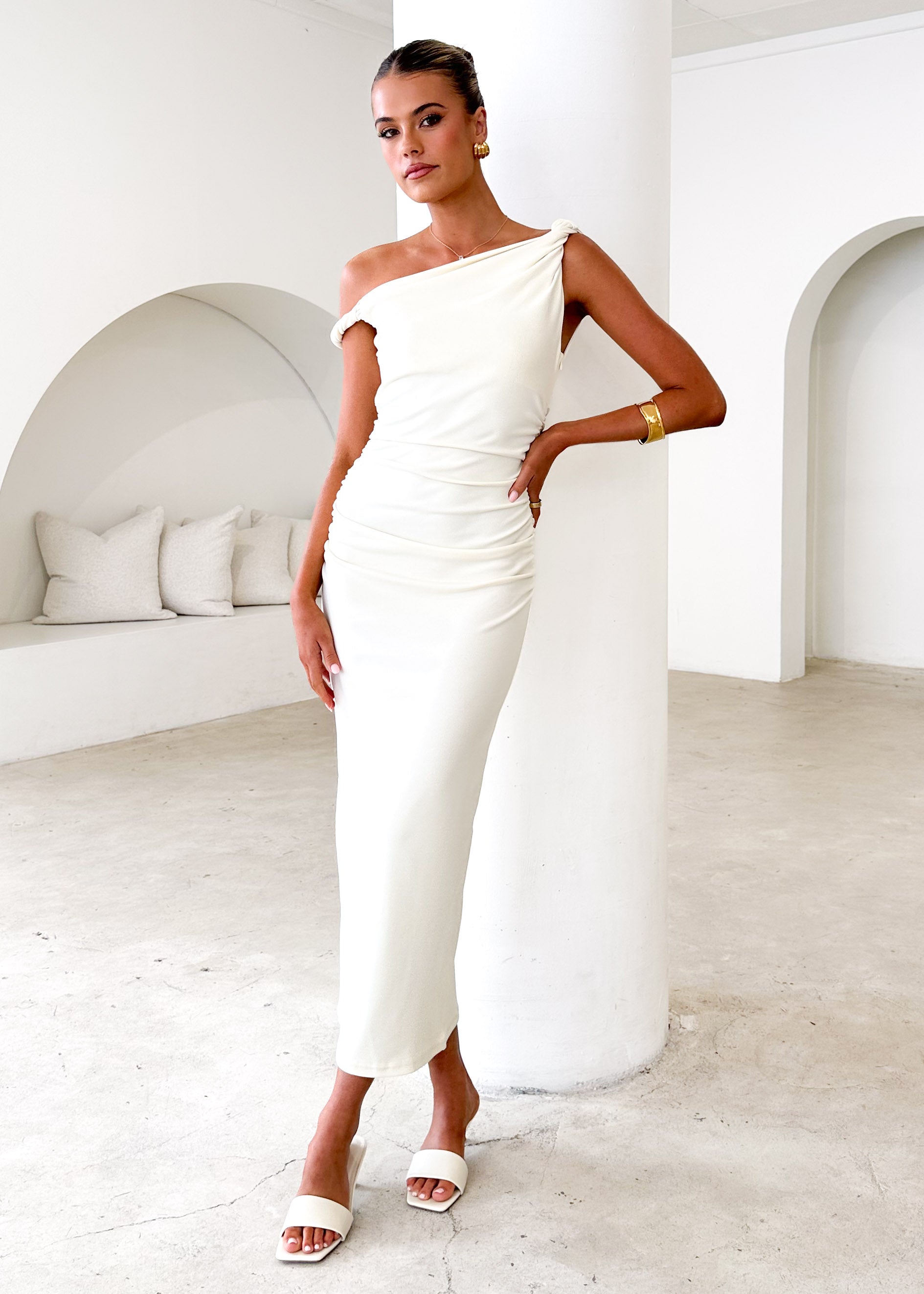 Elowen One Shoulder Midi Dress - Butter