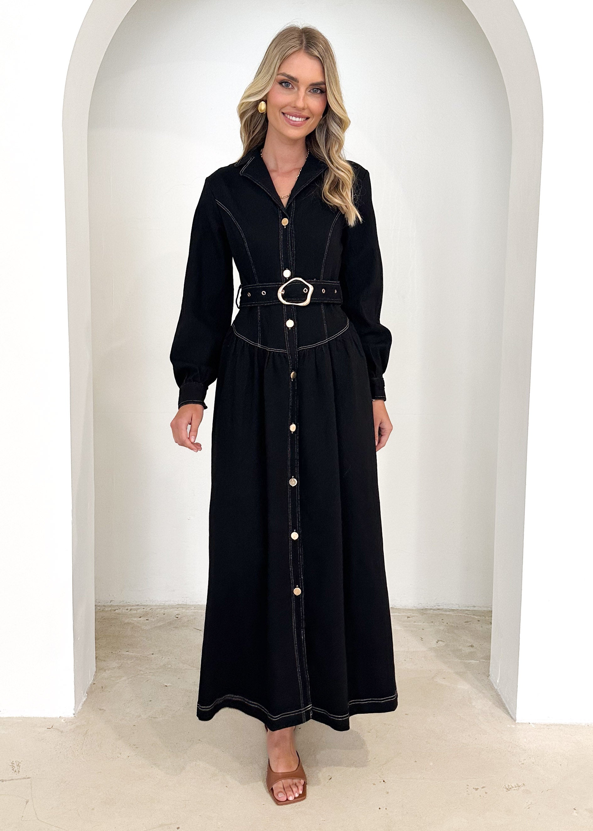 Dazer Denim Maxi Dress - Black