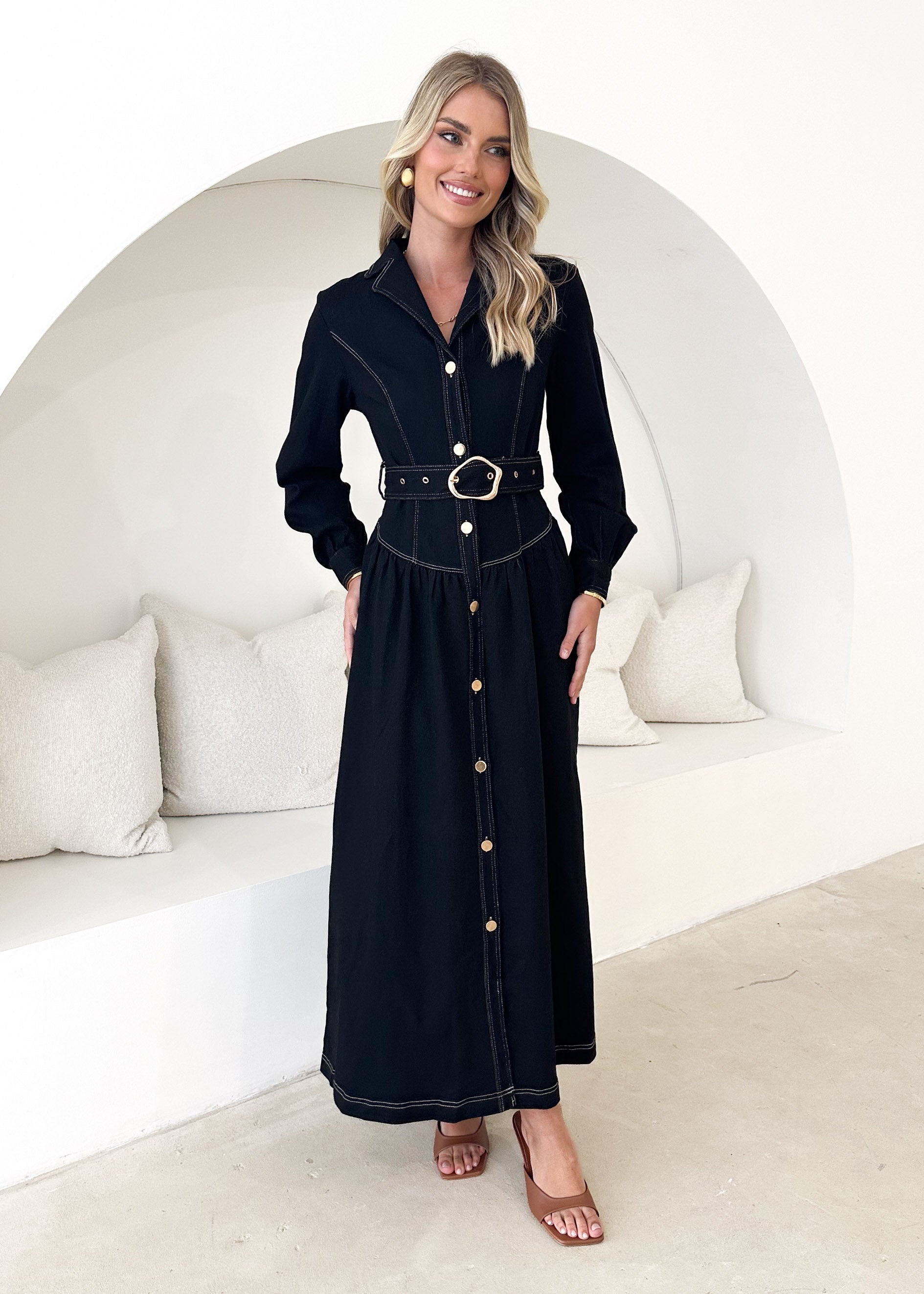 Dazer Denim Maxi Dress - Black