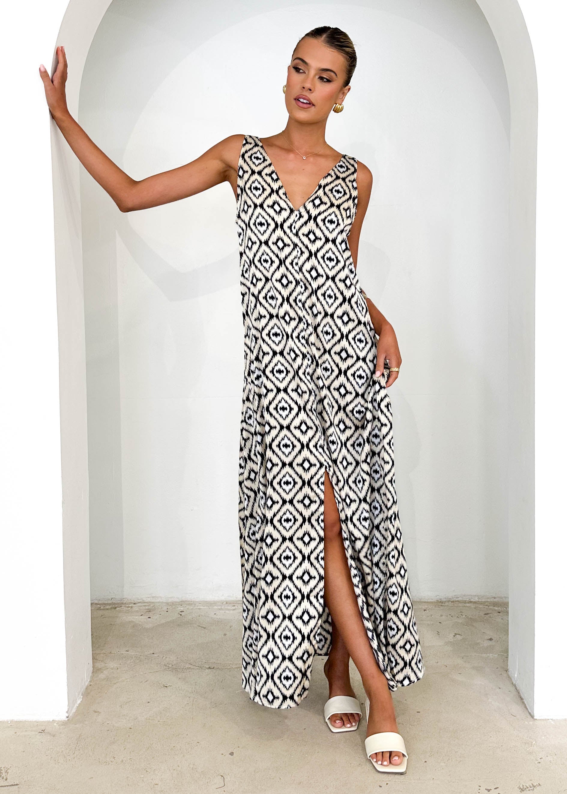 Cantina Maxi Dress - Cream Ikat