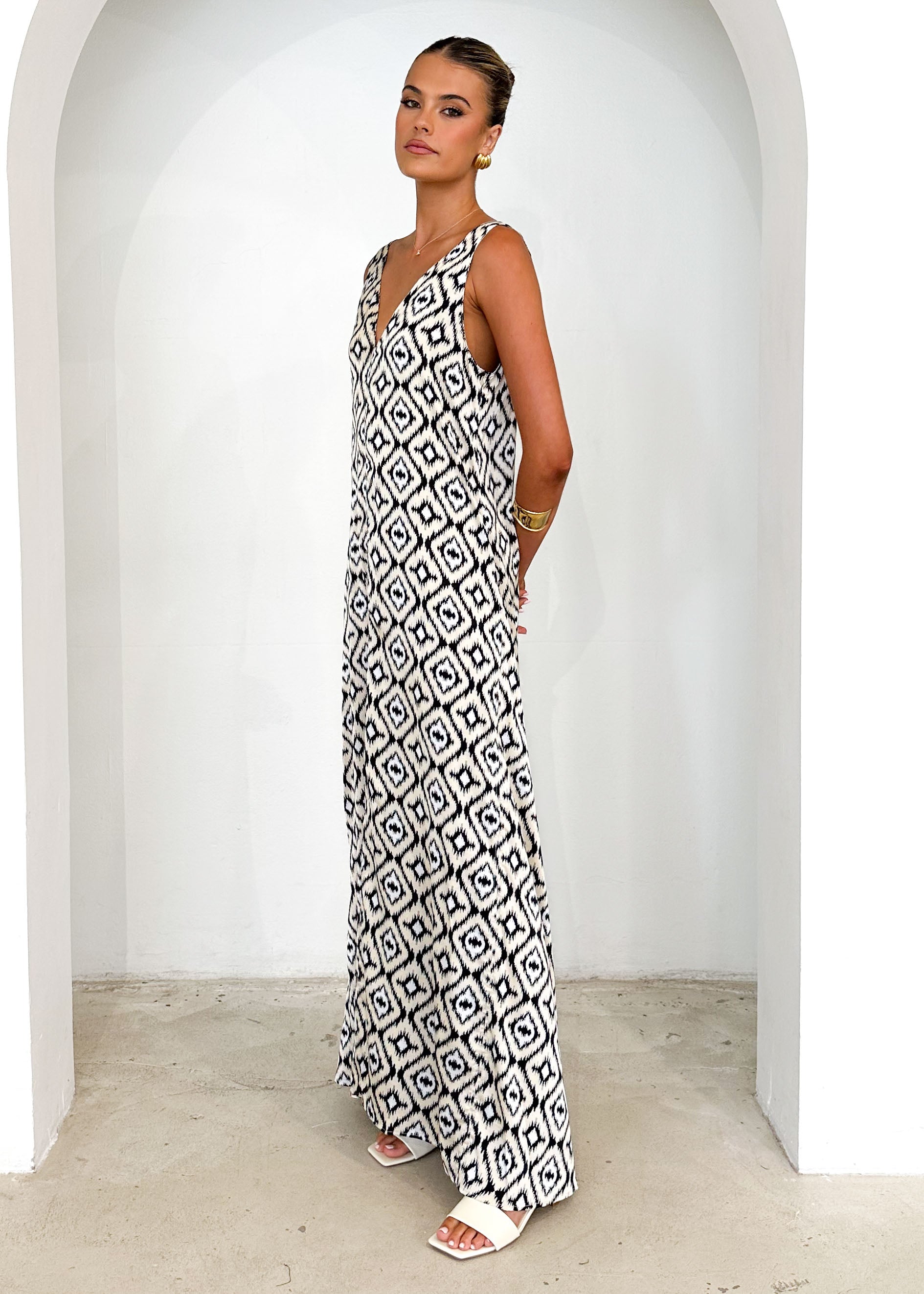 Cantina Maxi Dress - Cream Ikat