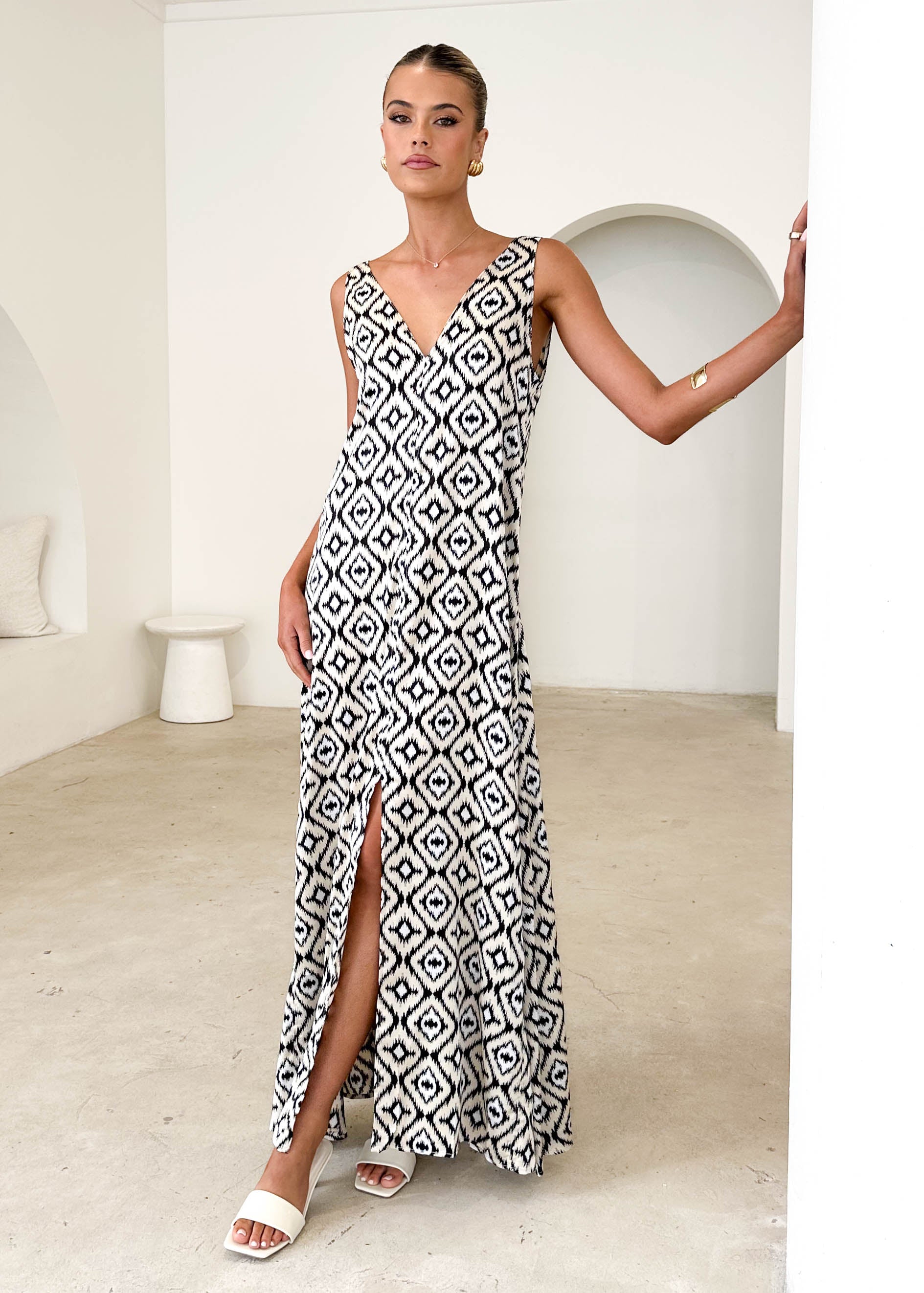 Cantina Maxi Dress - Cream Ikat