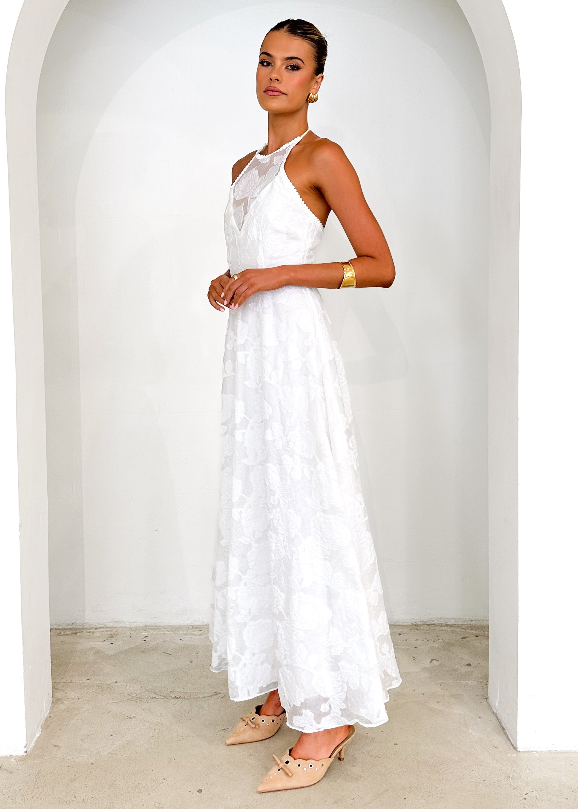 Yara Halter Maxi Dress - White Flowers