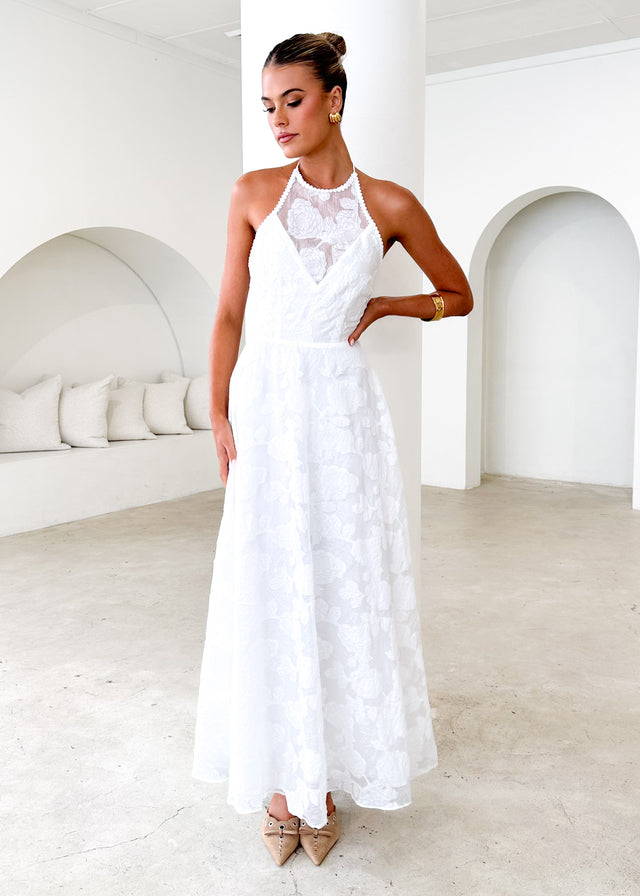 Yara Halter Maxi Dress - White Flowers