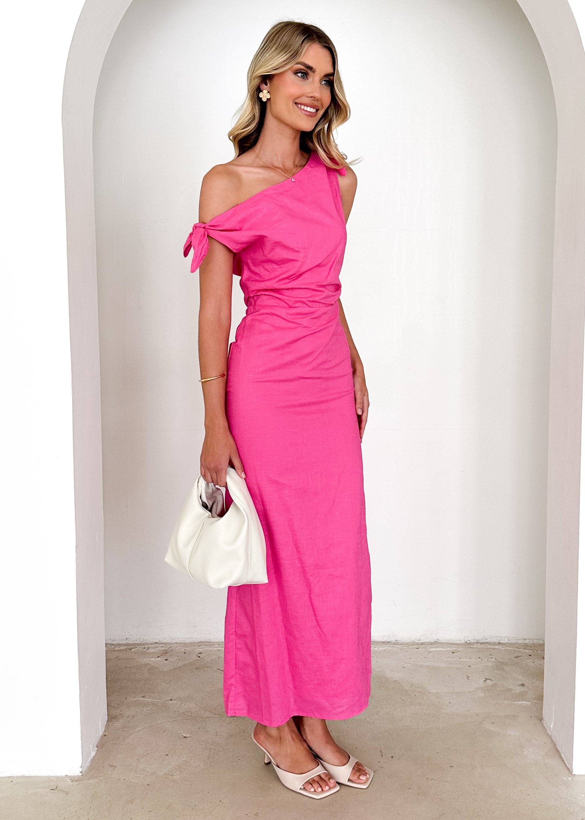 Lanto One Shoulder Midi Dress - Magenta