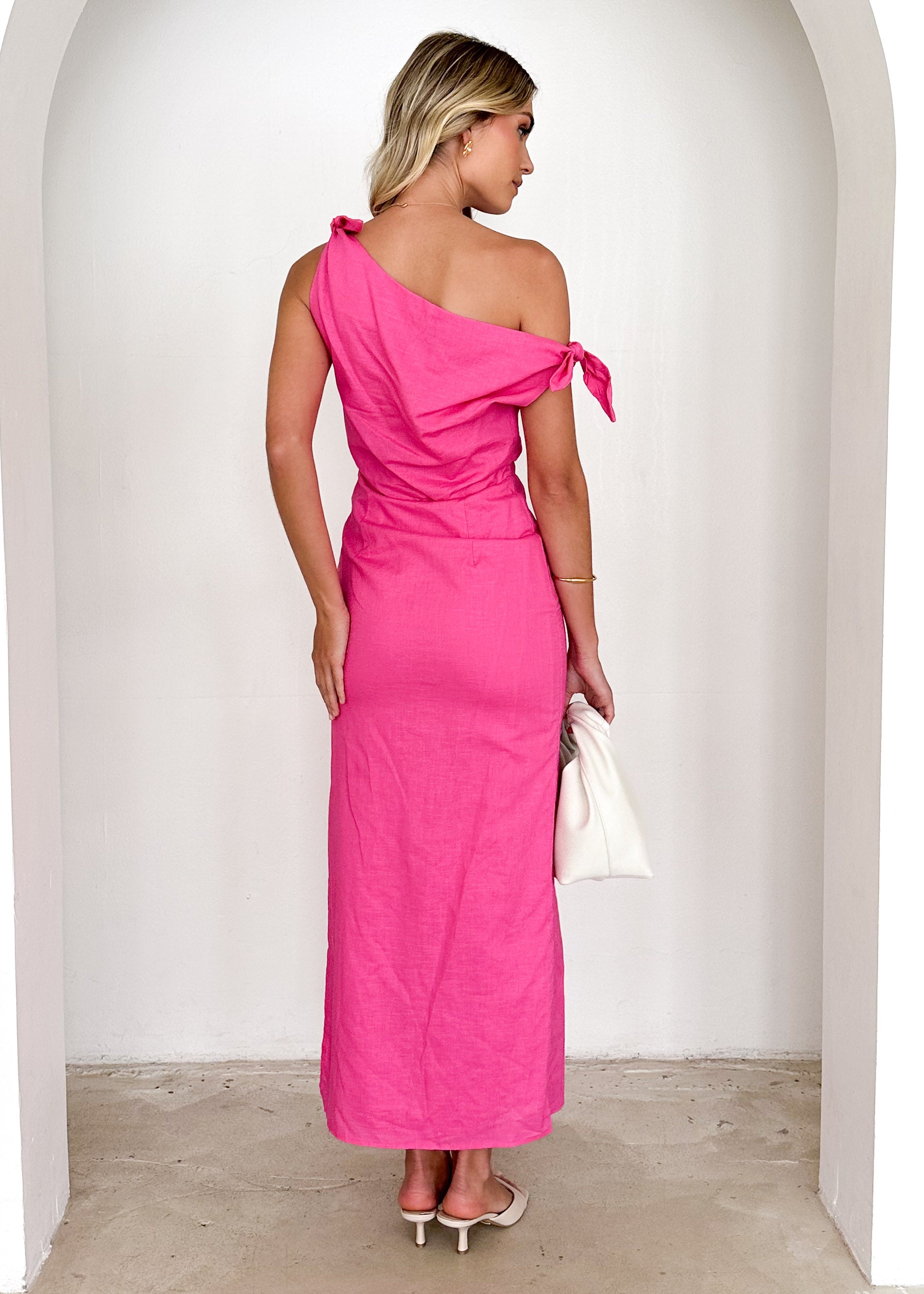 Lanto One Shoulder Midi Dress - Magenta