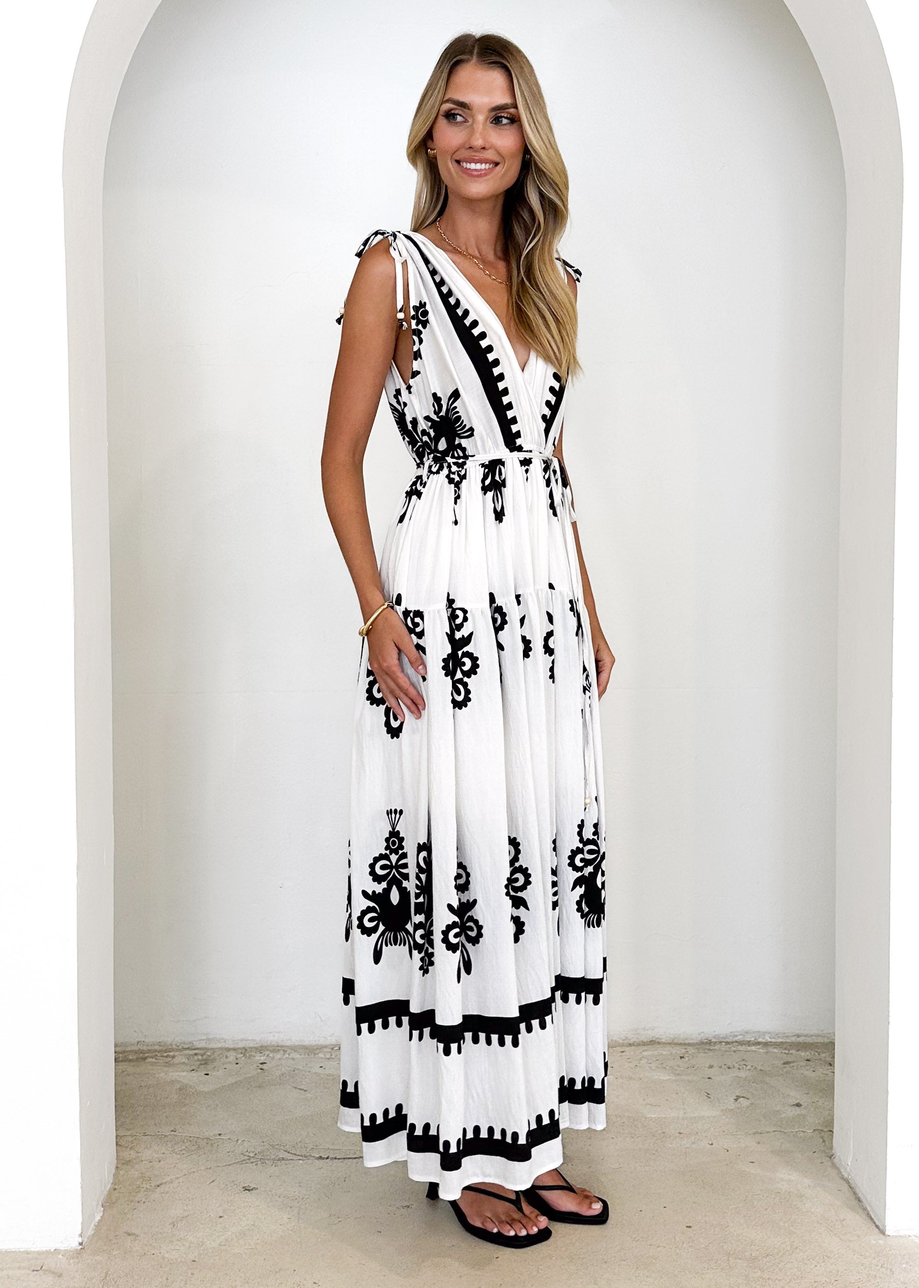 Elysium Maxi Dress - Black Abstract