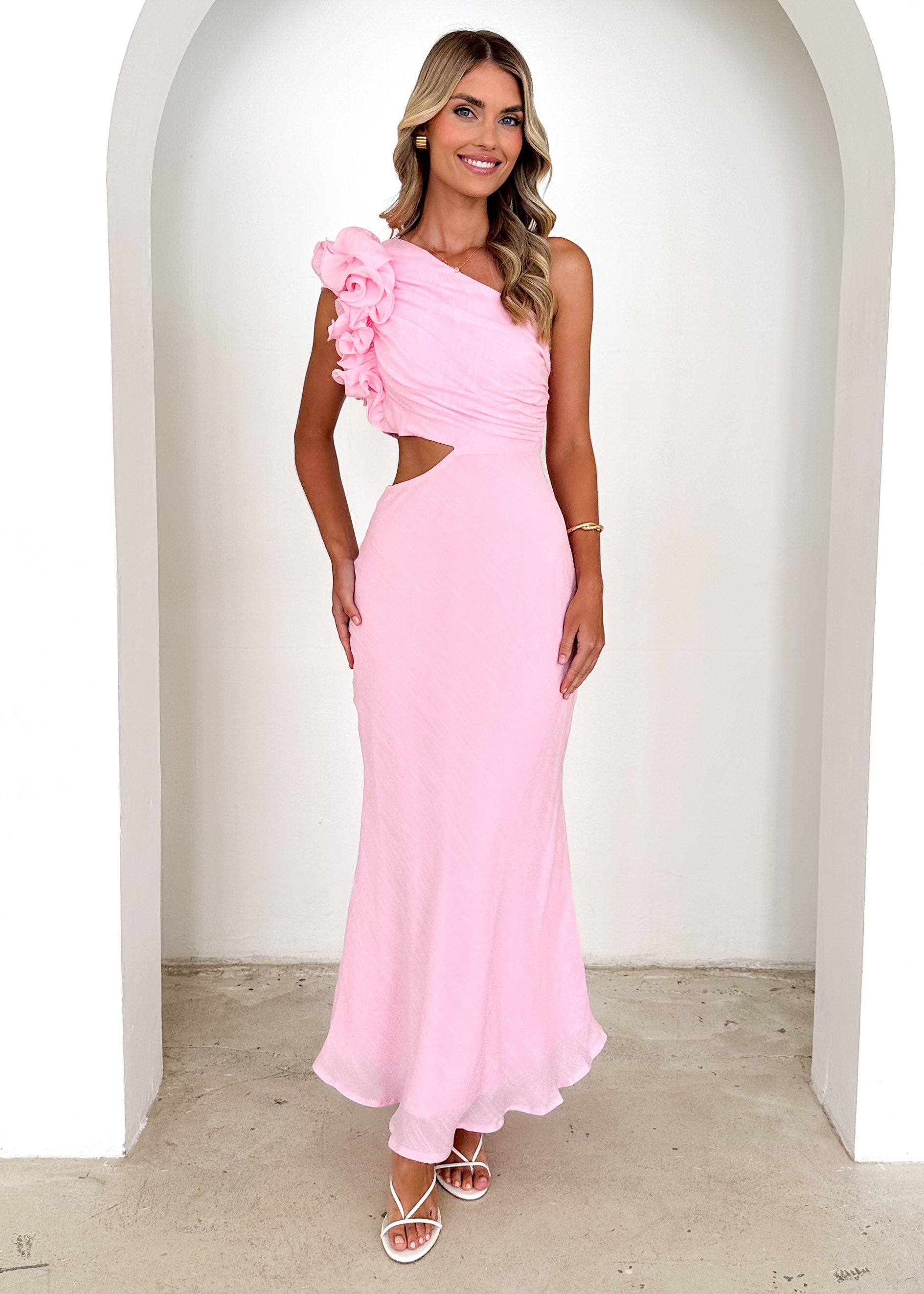 Azra One Shoulder Midi Dress - Pink