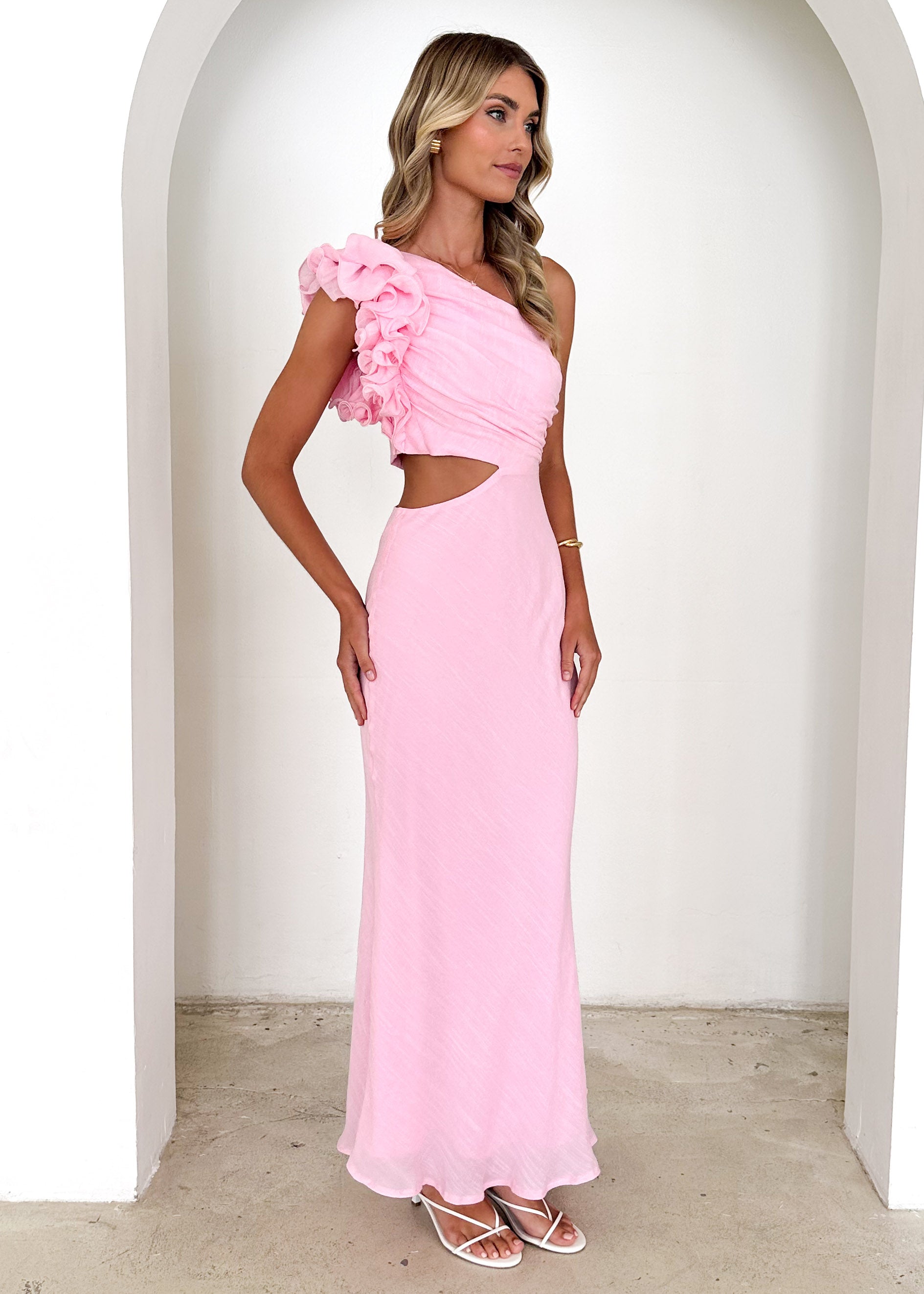 Azra One Shoulder Midi Dress - Pink