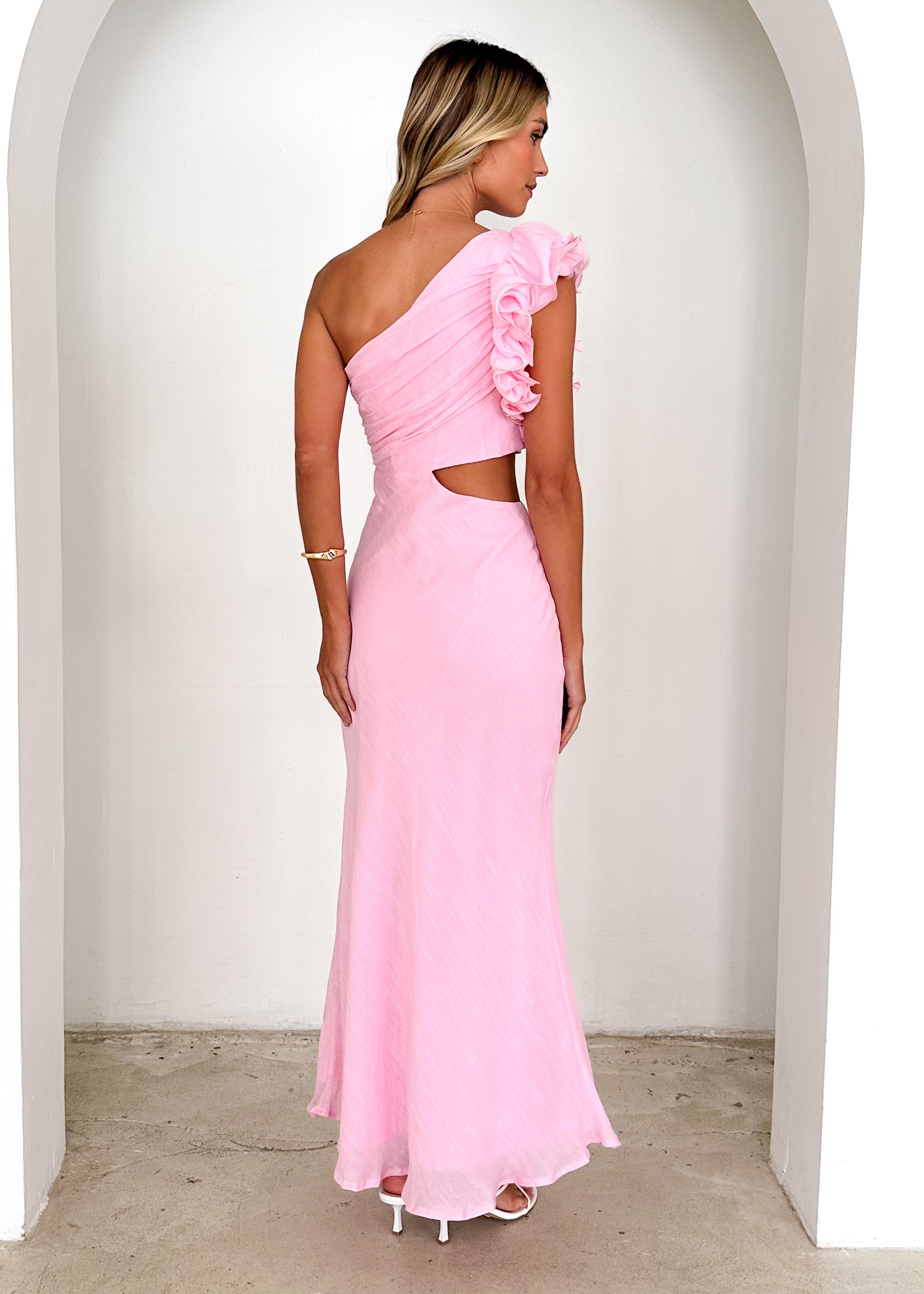 Azra One Shoulder Midi Dress - Pink