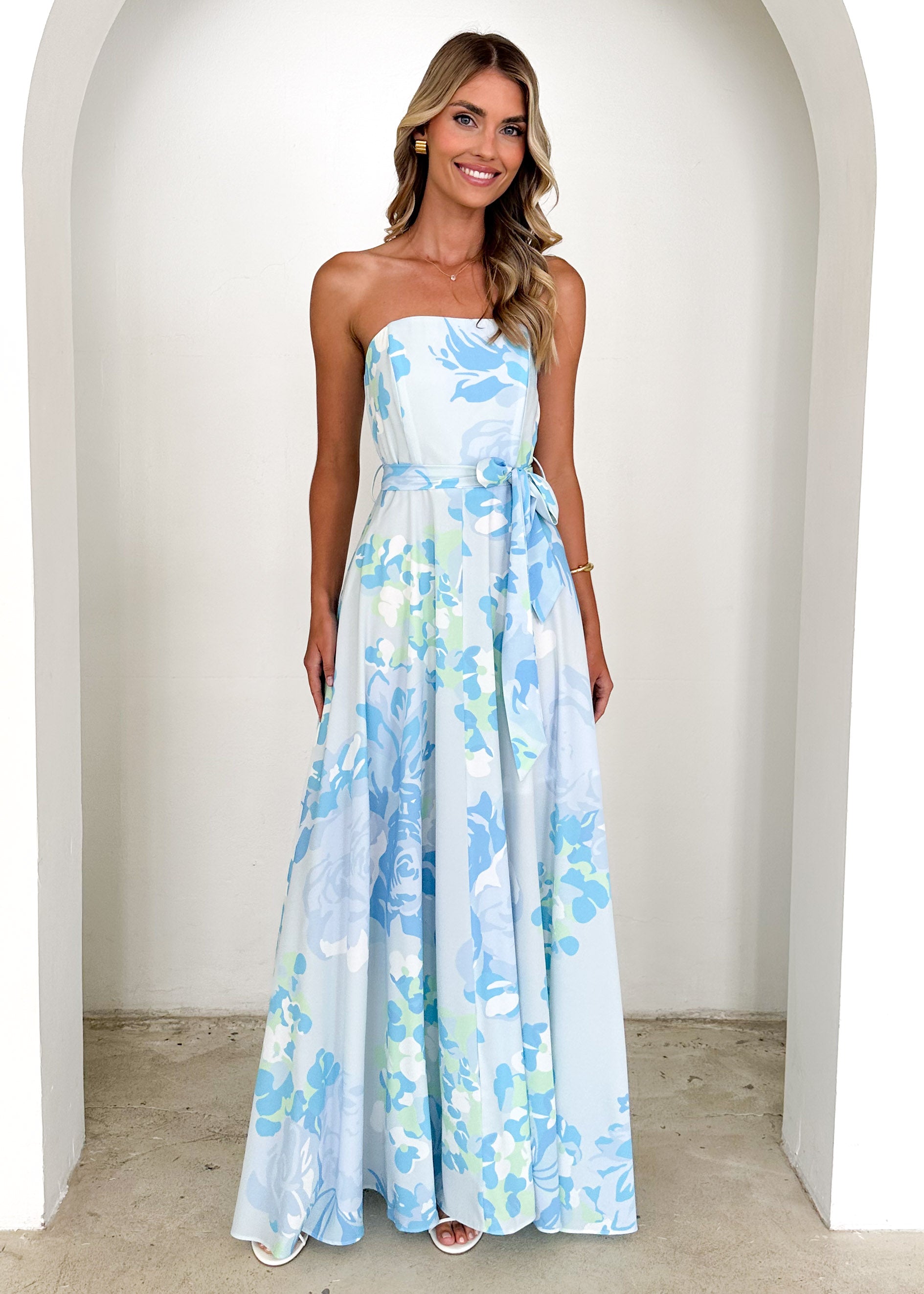 Jorgia Strapless Maxi Dress - Blue Floral