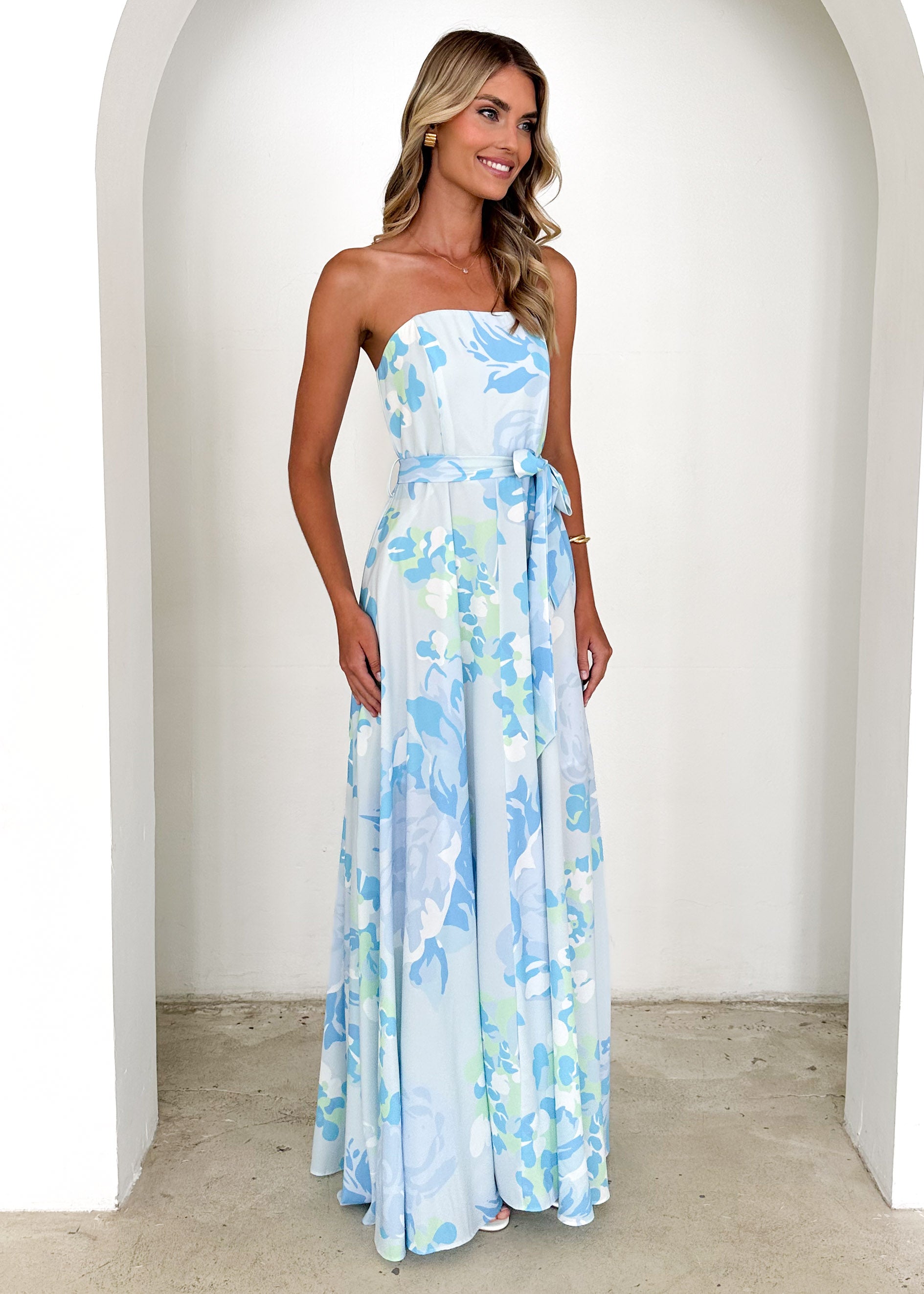 Jorgia Strapless Maxi Dress - Blue Floral