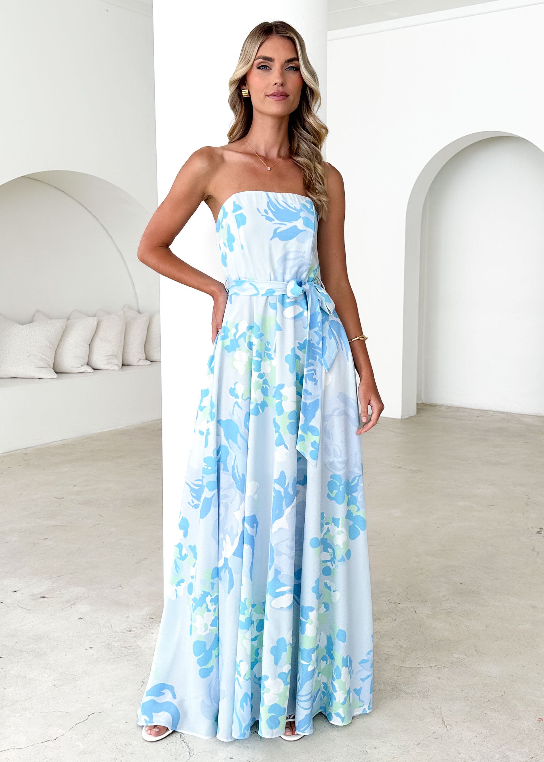 Jorgia Strapless Maxi Dress - Blue Floral