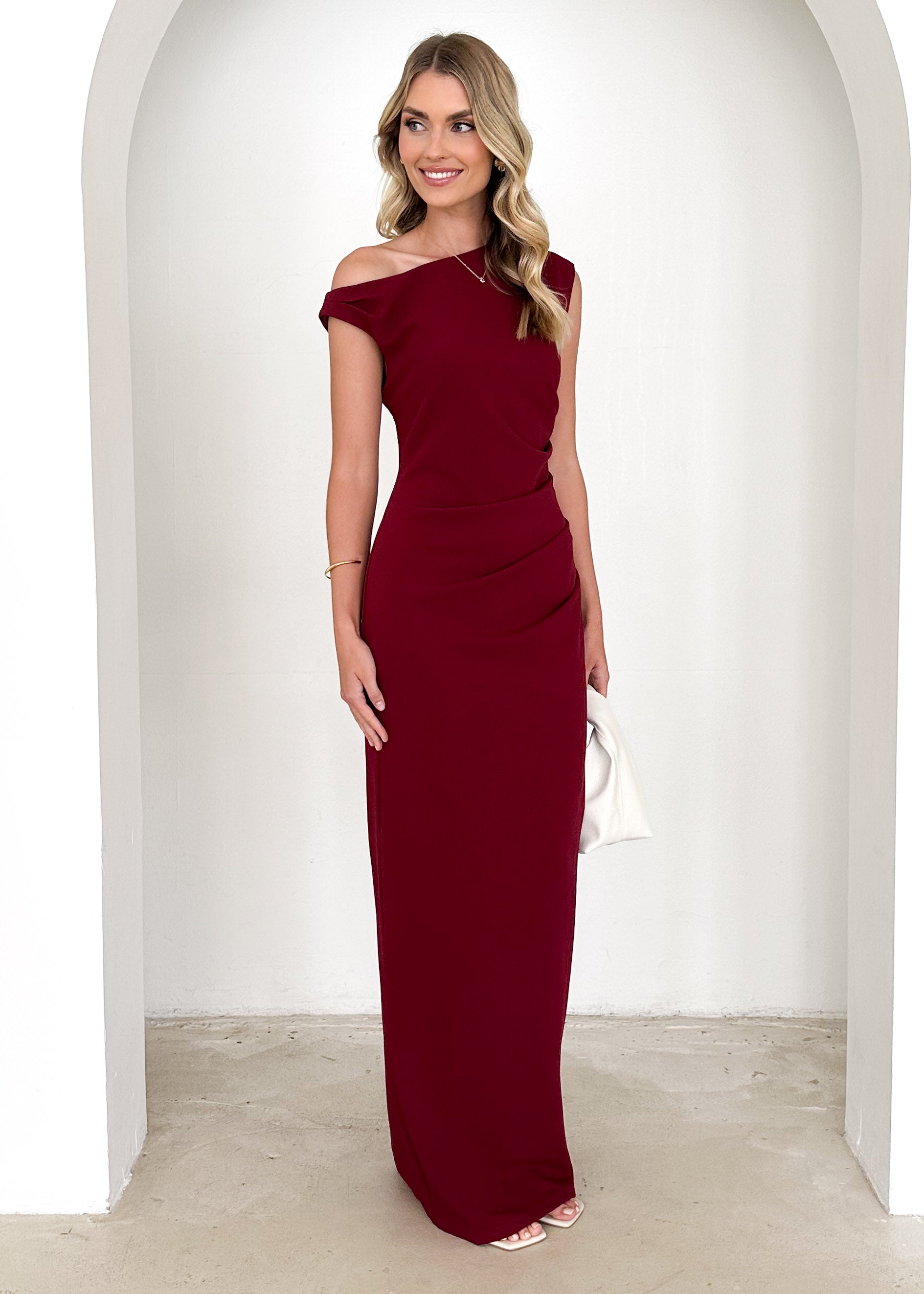 Carmella One Shoulder Maxi Dress - Burgundy