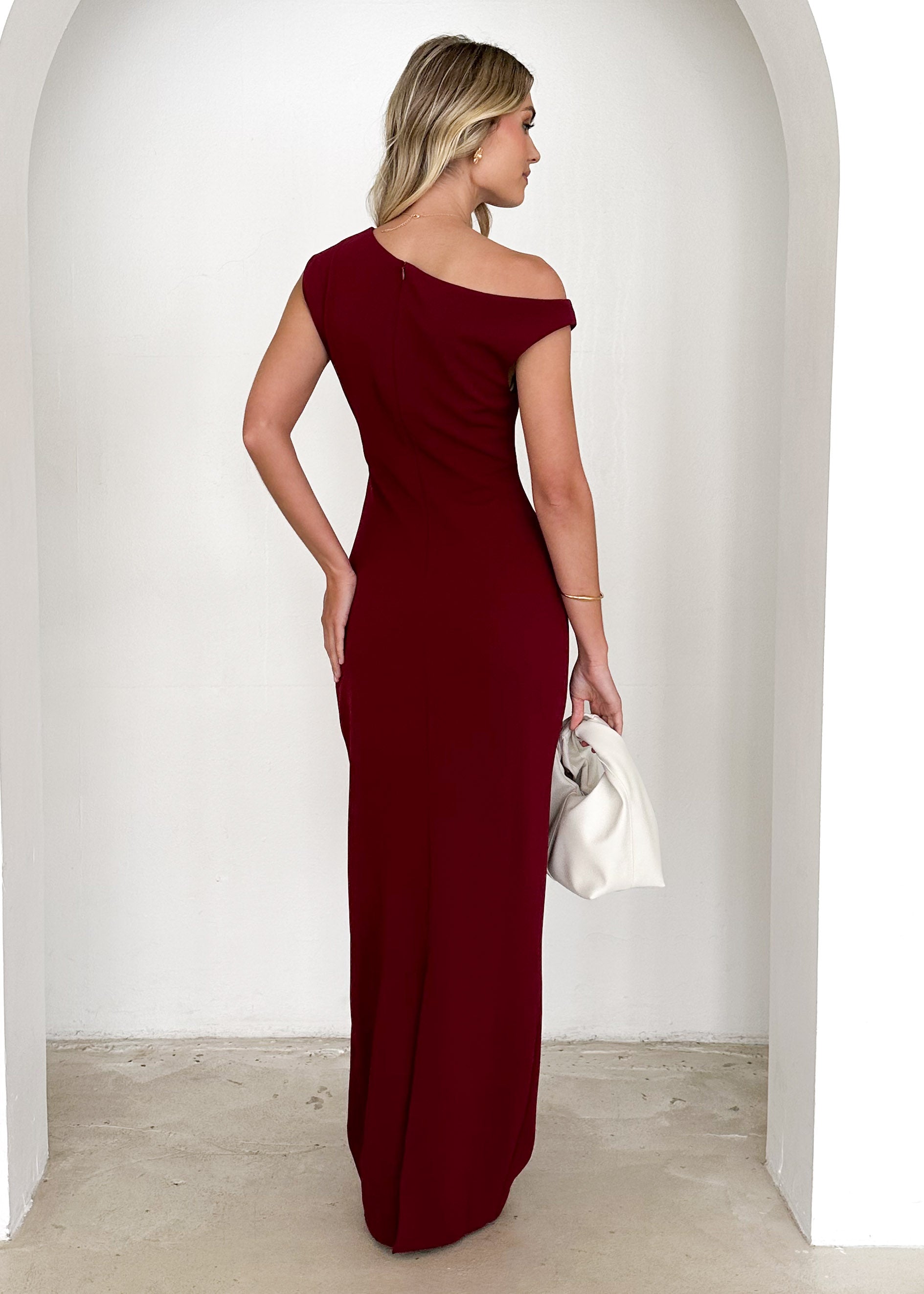 Carmella One Shoulder Maxi Dress - Burgundy