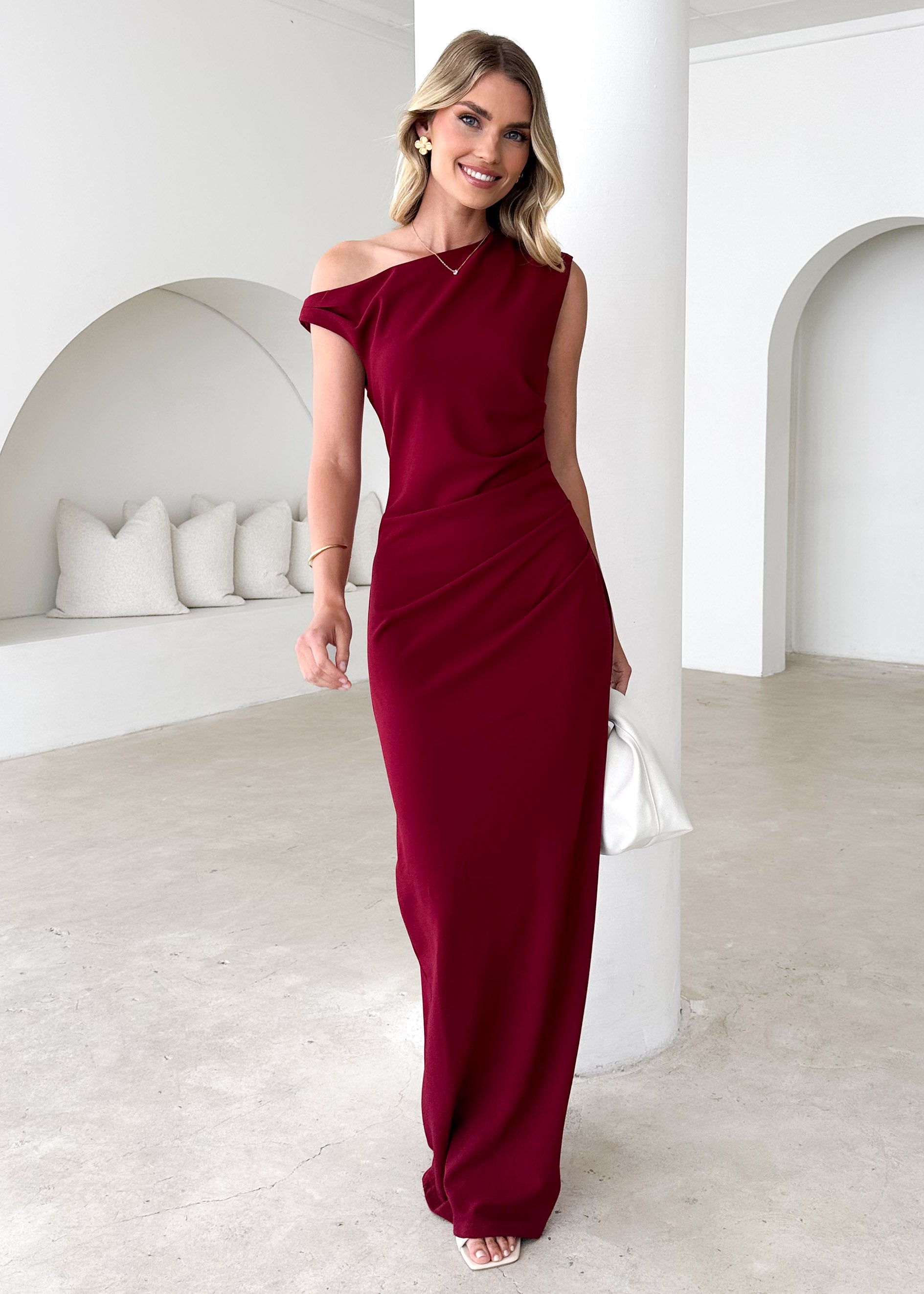 Carmella One Shoulder Maxi Dress - Burgundy