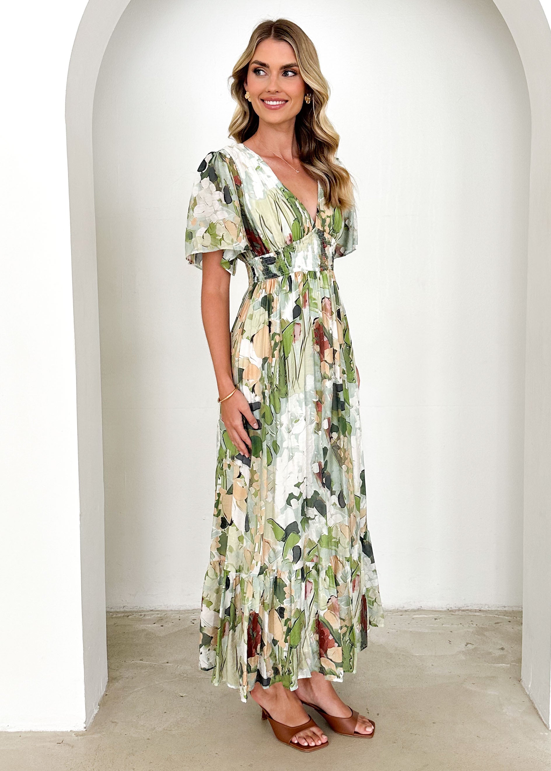 Cara Maxi Dress - Green Abstract