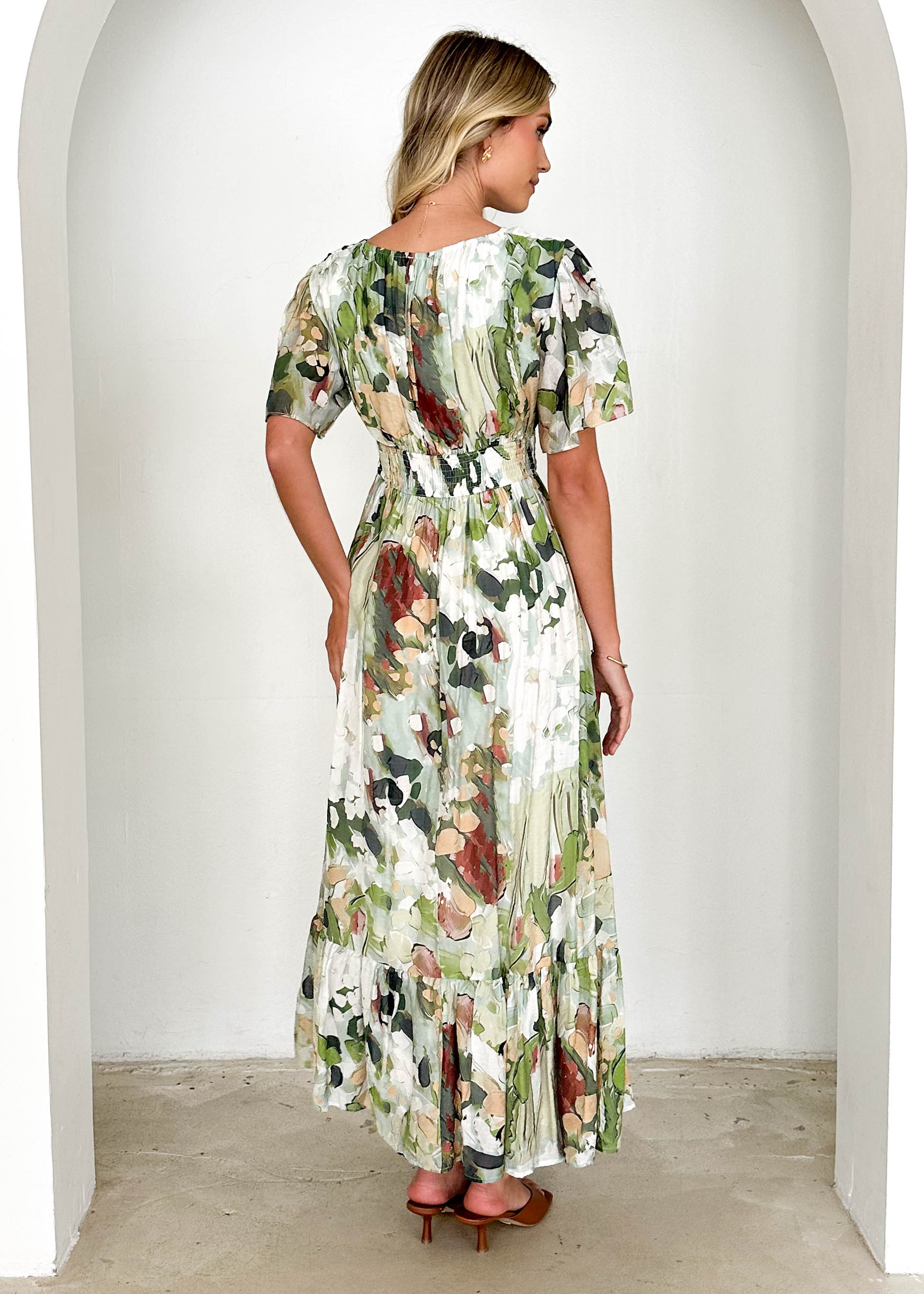 Cara Maxi Dress - Green Abstract