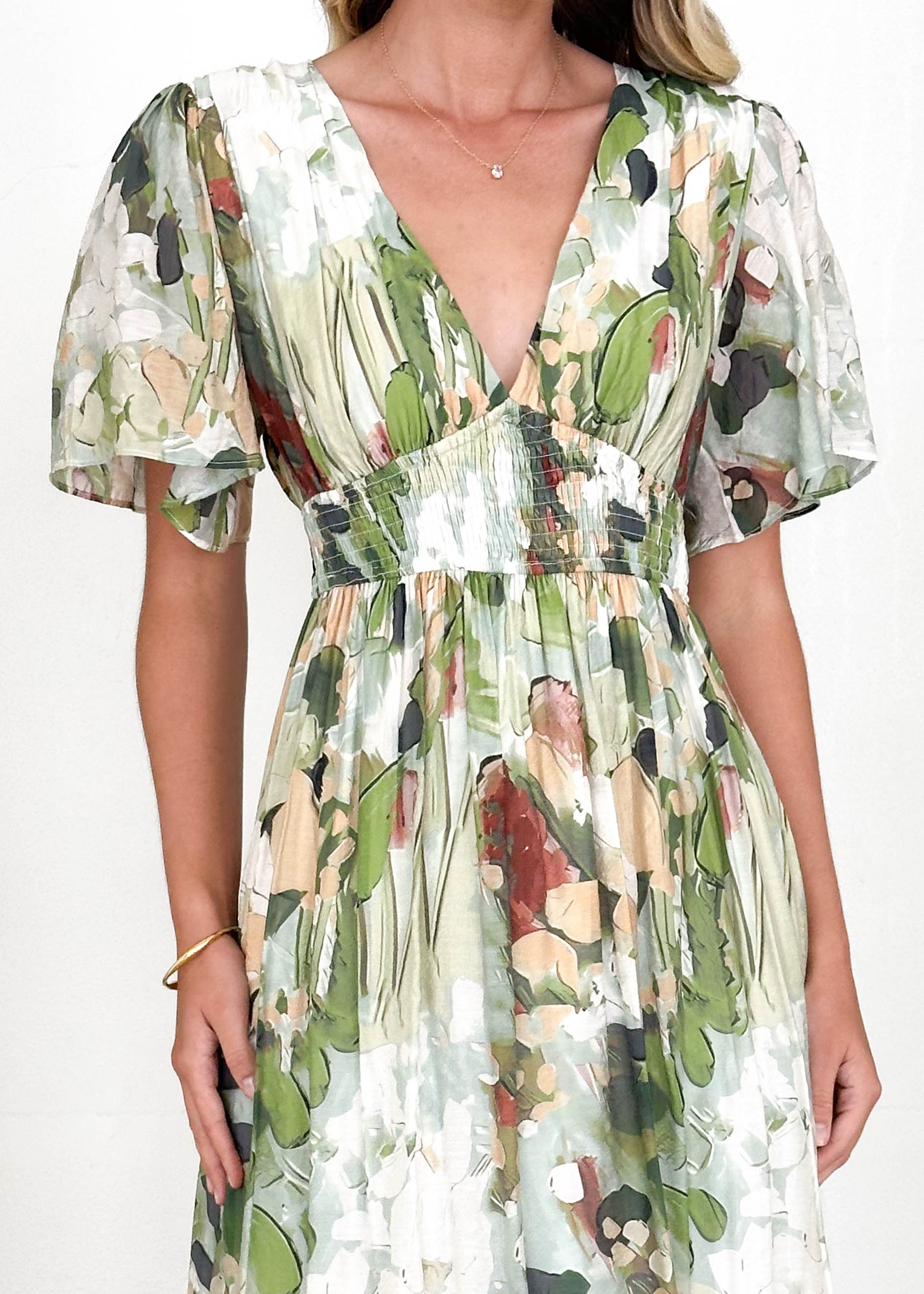 Cara Maxi Dress - Green Abstract