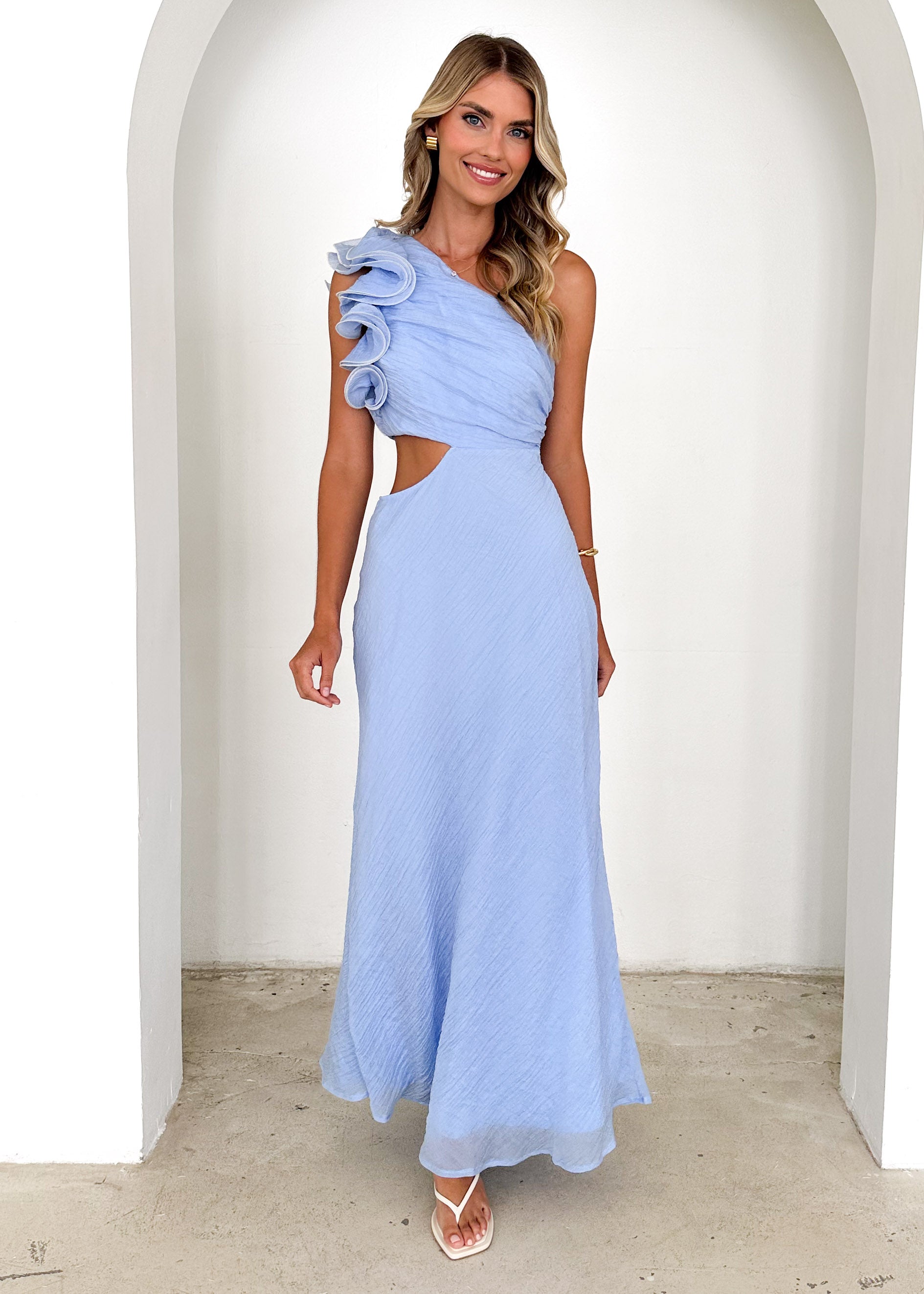 Britt One Shoulder Maxi Dress - Sky Blue