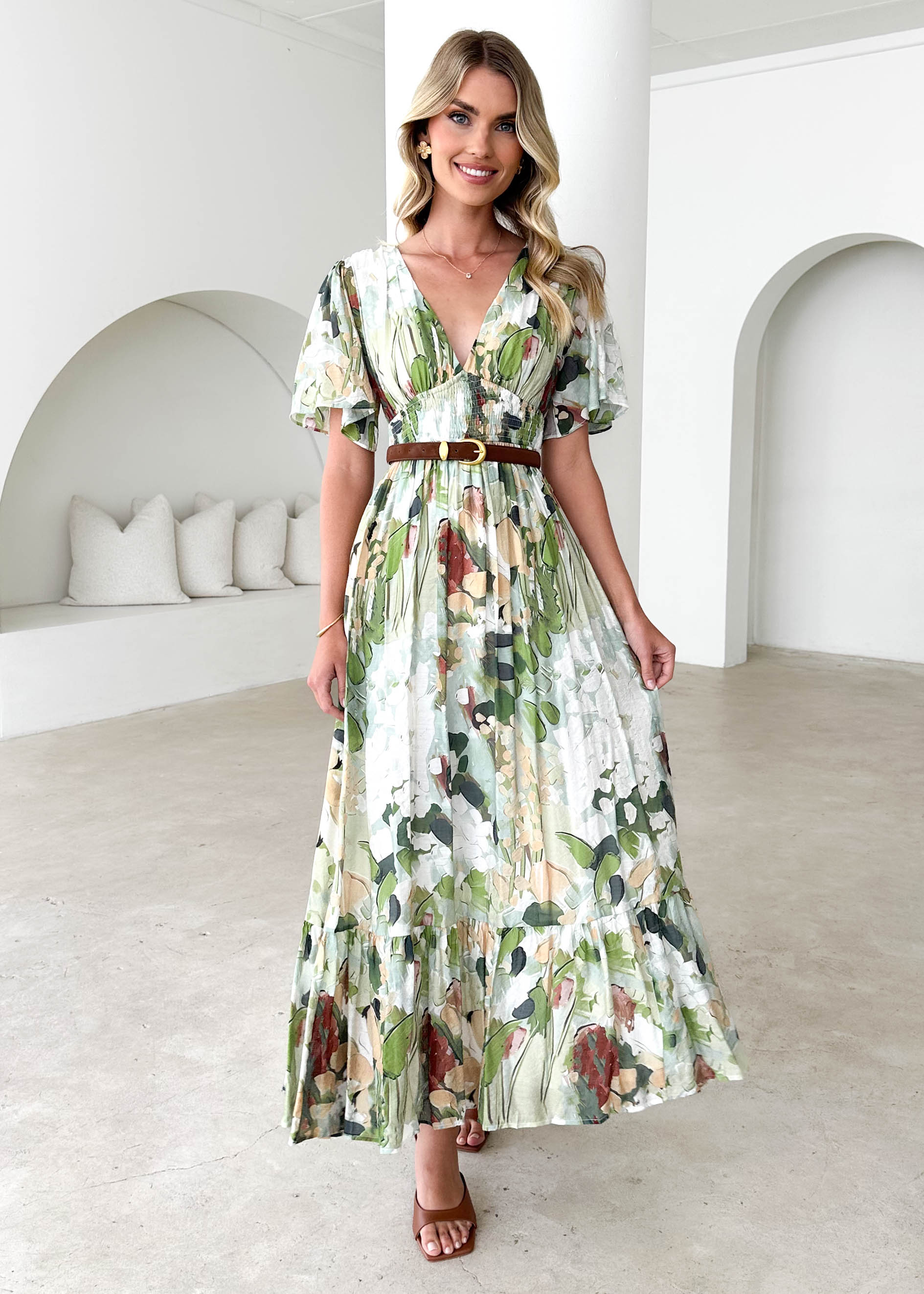 Cara Maxi Dress - Green Abstract