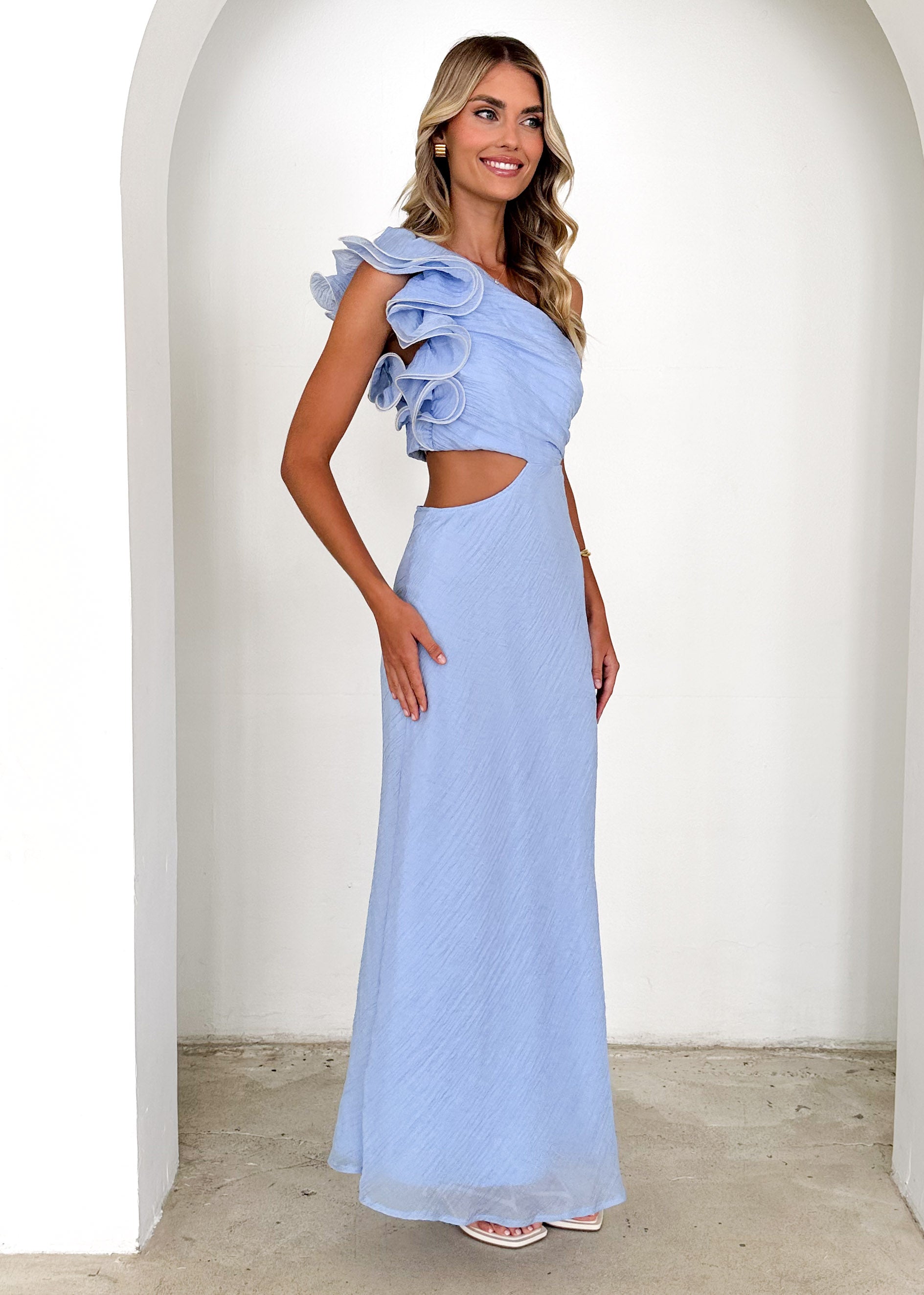 Britt One Shoulder Maxi Dress - Sky Blue