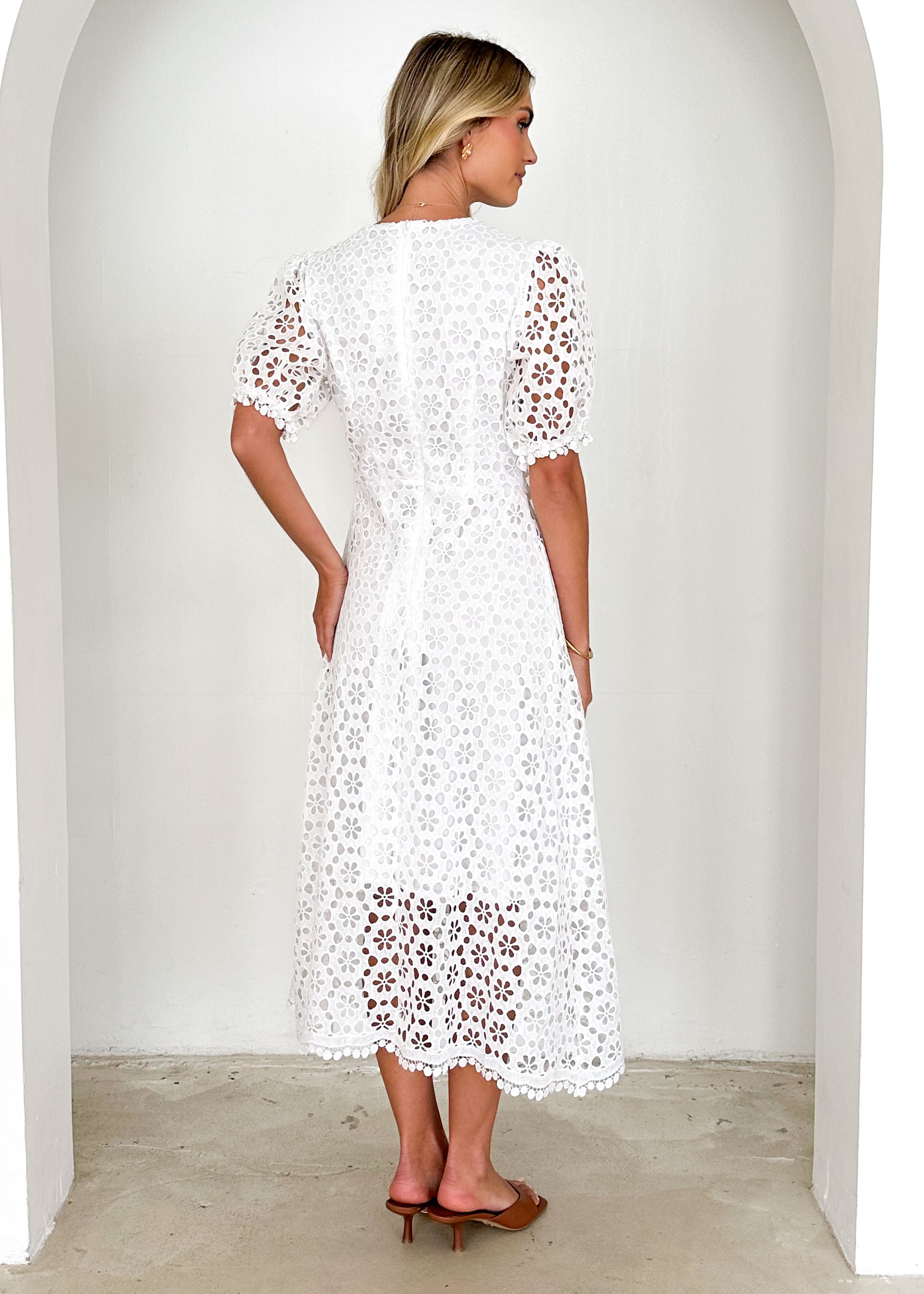 Jahra Lace Midi Dress - Off White