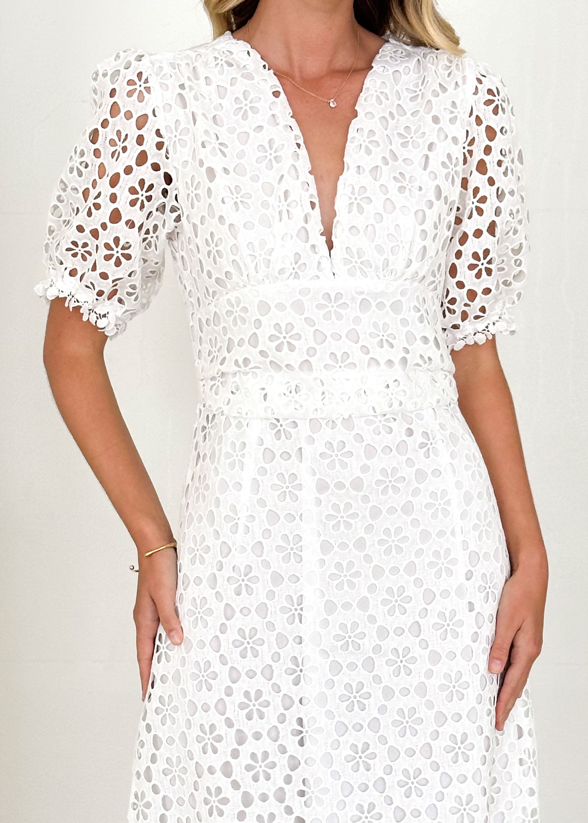 Jahra Lace Midi Dress - Off White