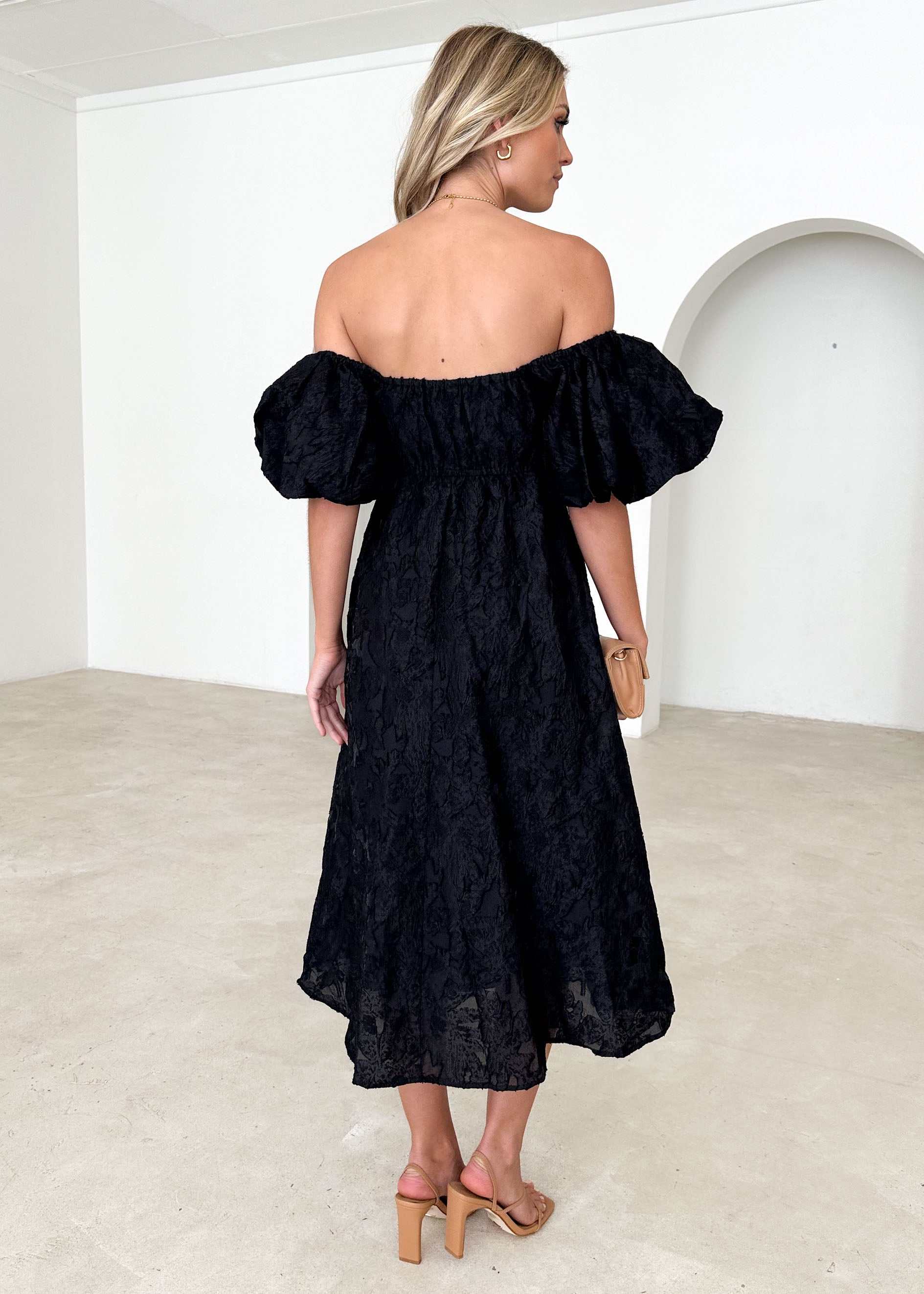 Sienni Off Shoulder Midi Dress - Black
