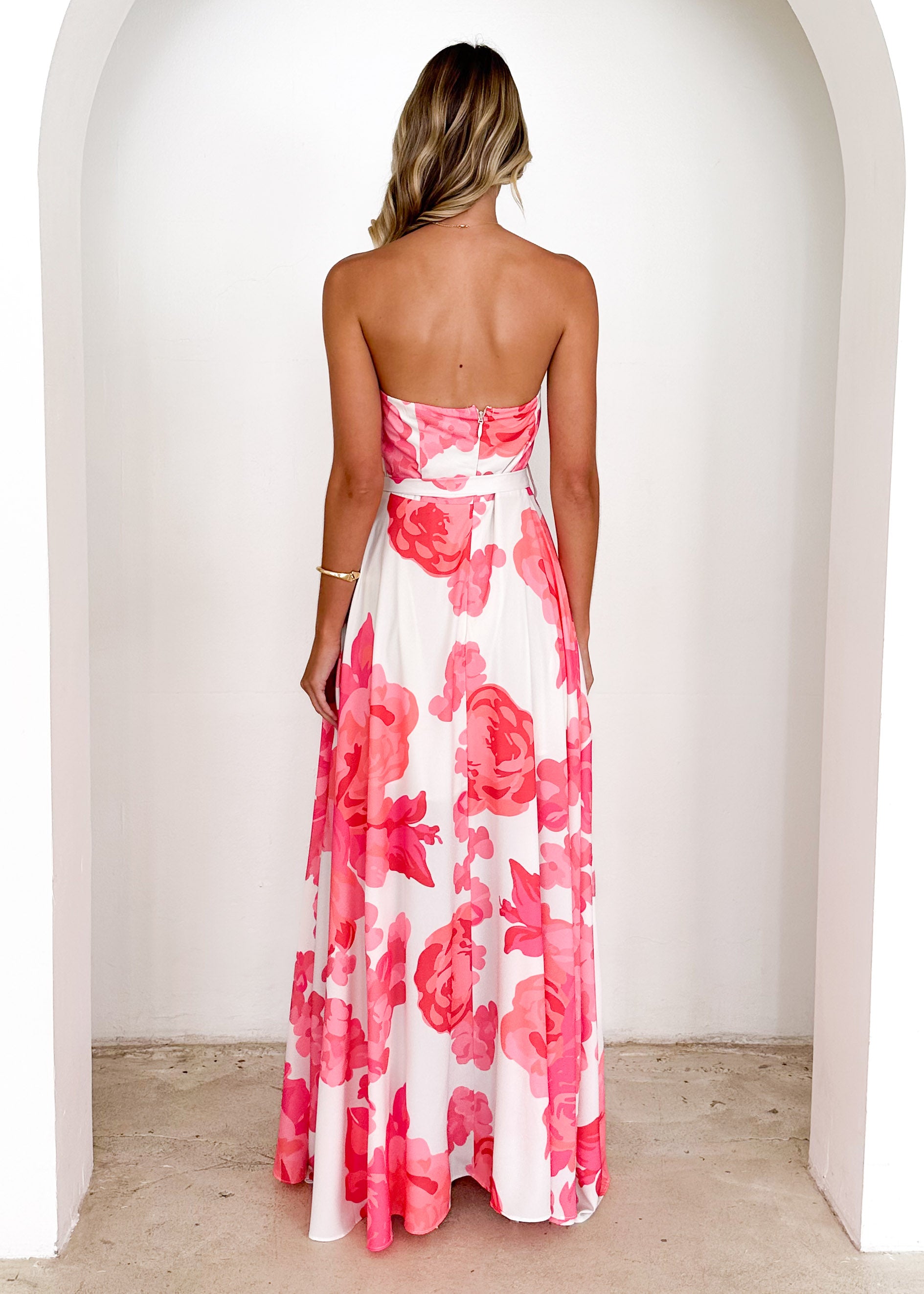 Jorgia Strapless Maxi Dress - Hot Pink Floral