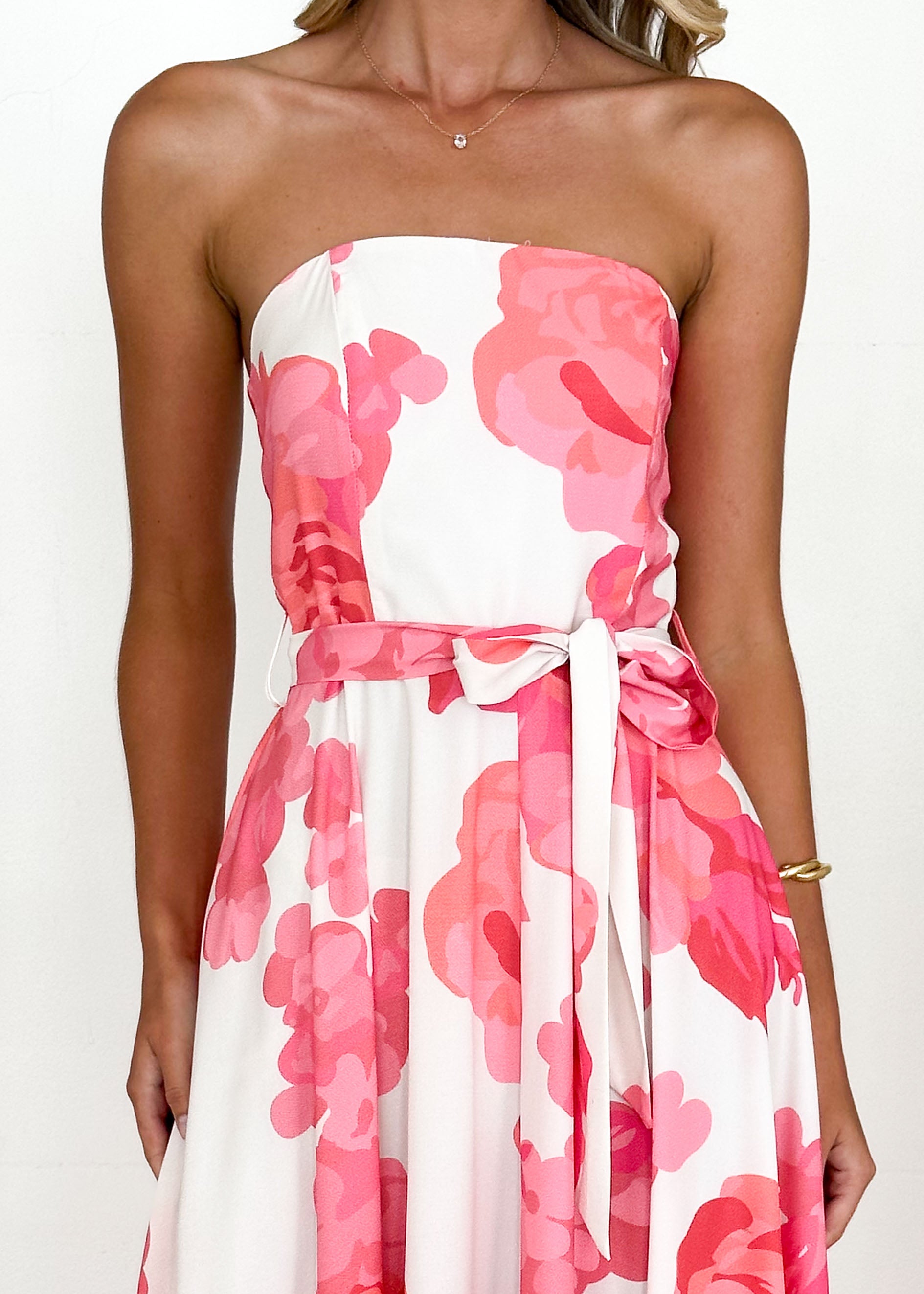 Jorgia Strapless Maxi Dress - Hot Pink Floral