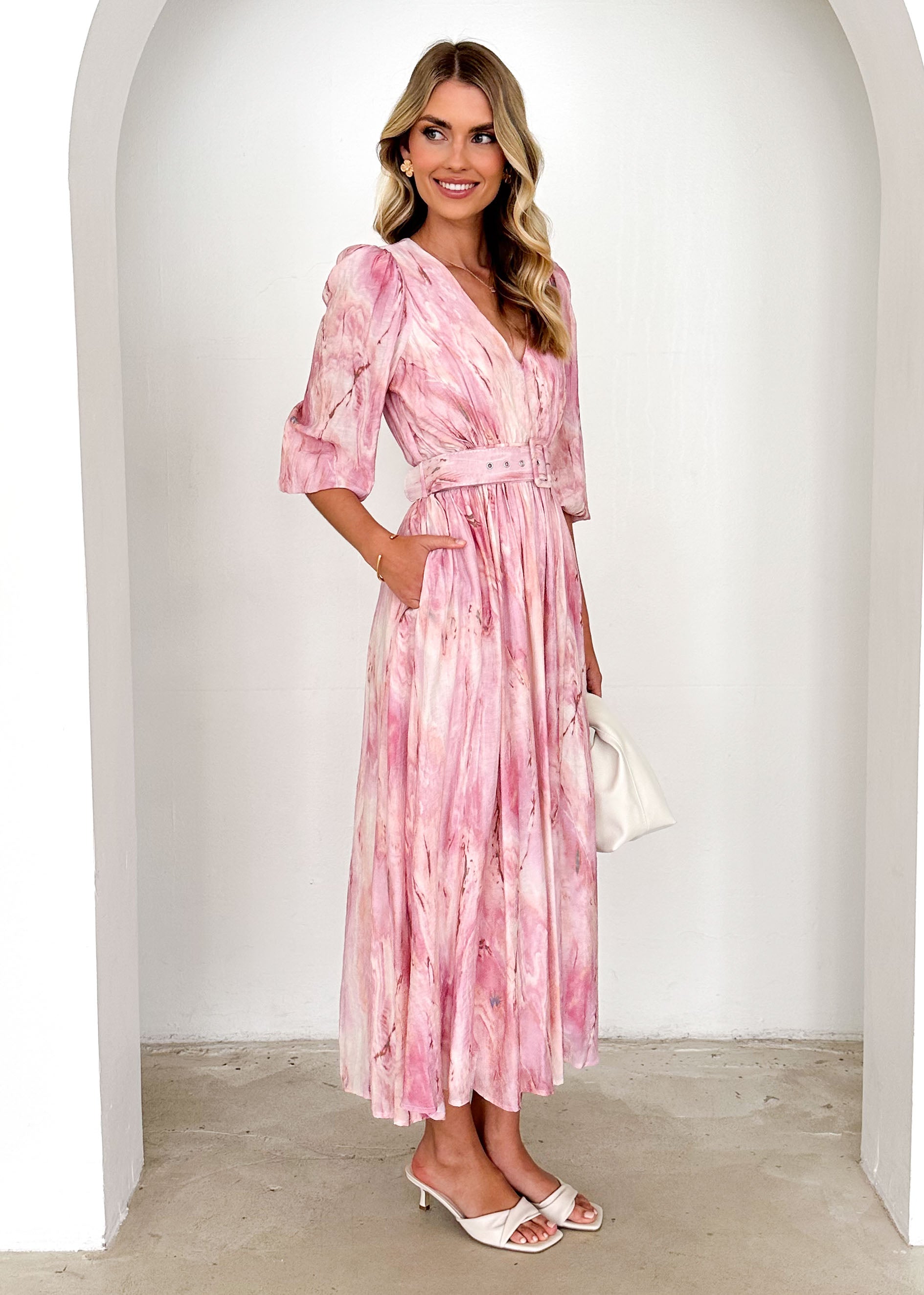 Analissa Midi Dress - Pink Marble