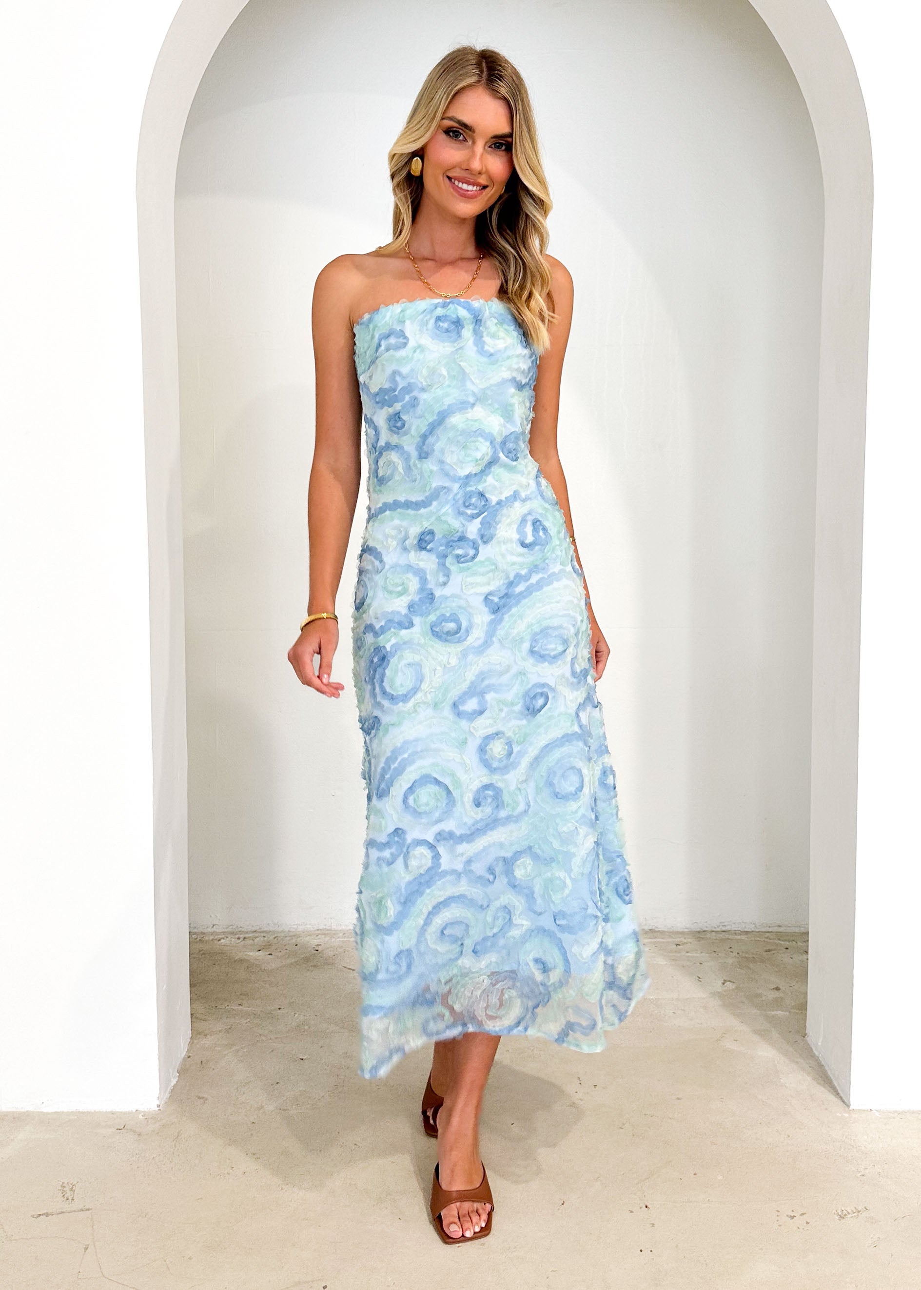 Vander Strapless Midi Dress - Blue