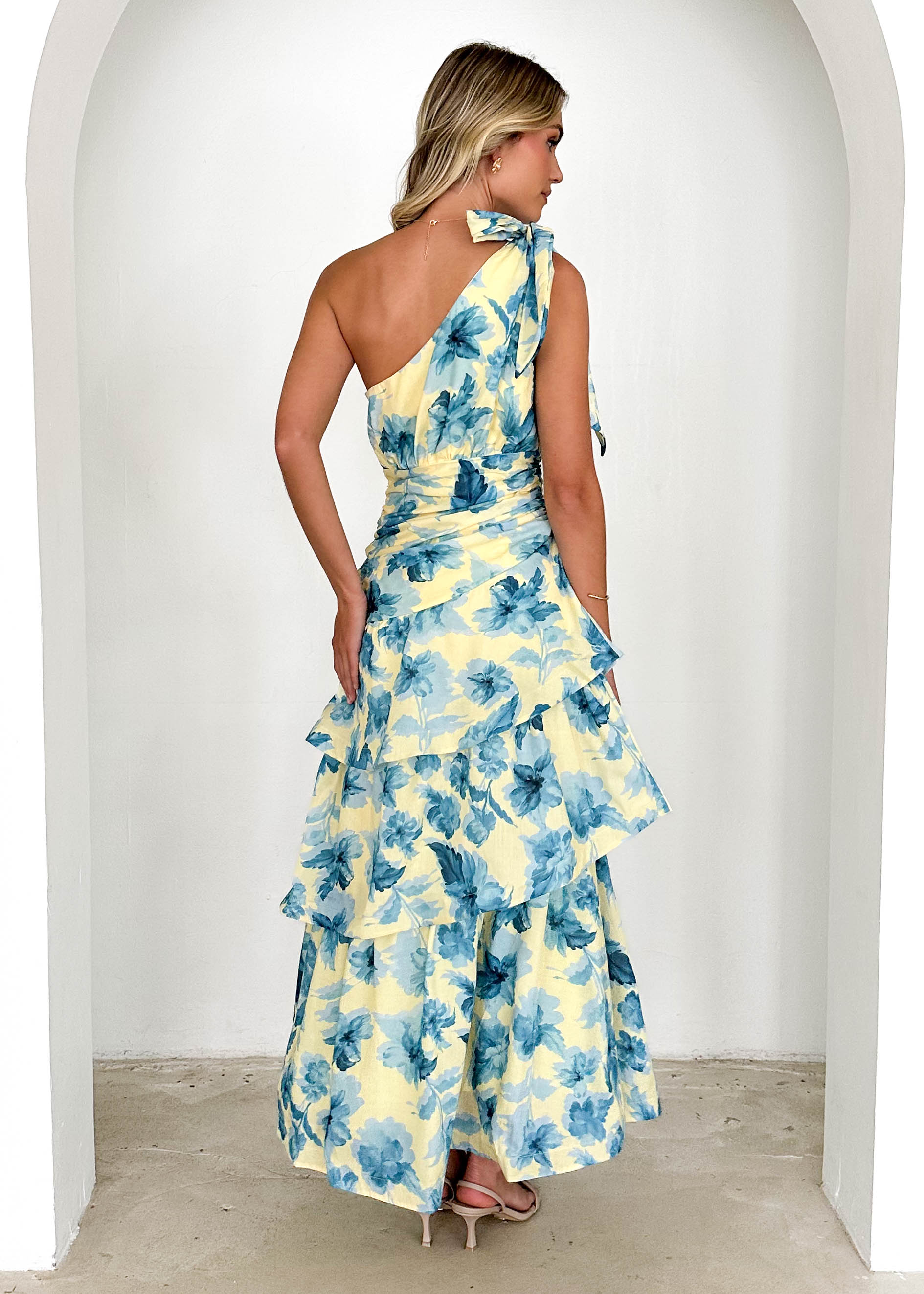 Anrielle One Shoulder Maxi Dress - Lemon Flowers