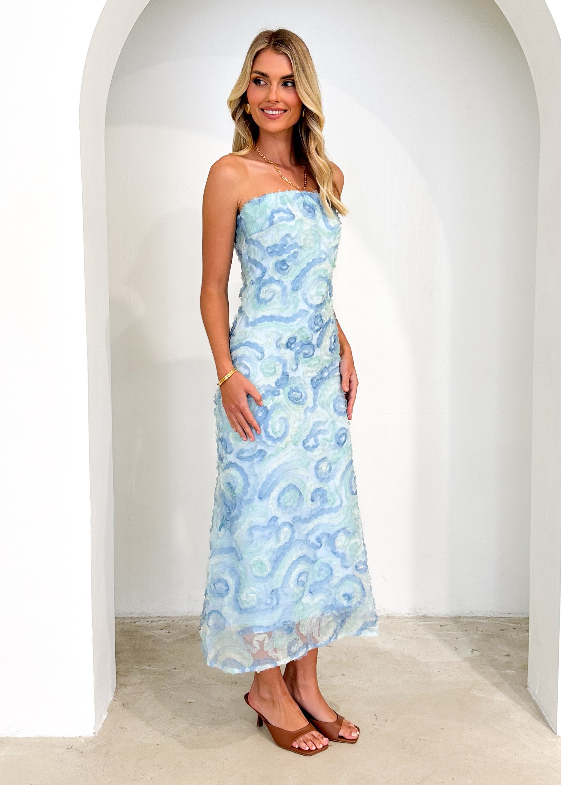 Vander Strapless Midi Dress - Blue