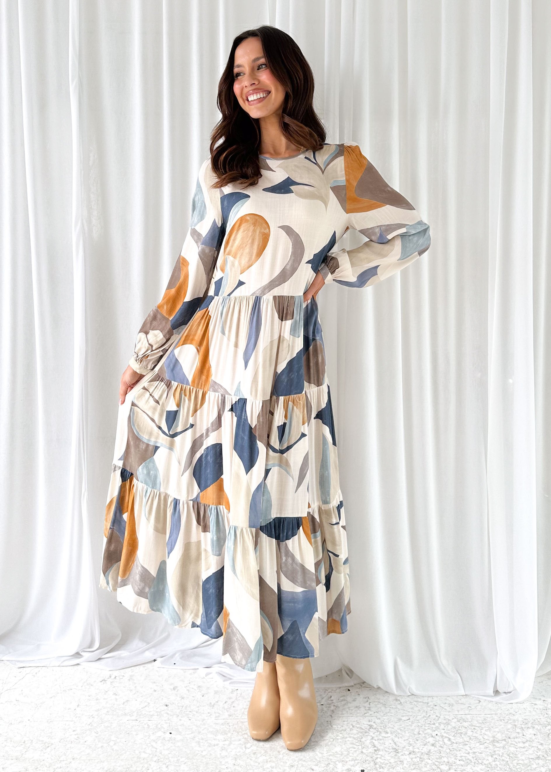 Amoroso Maxi Dress - Blue Abstract