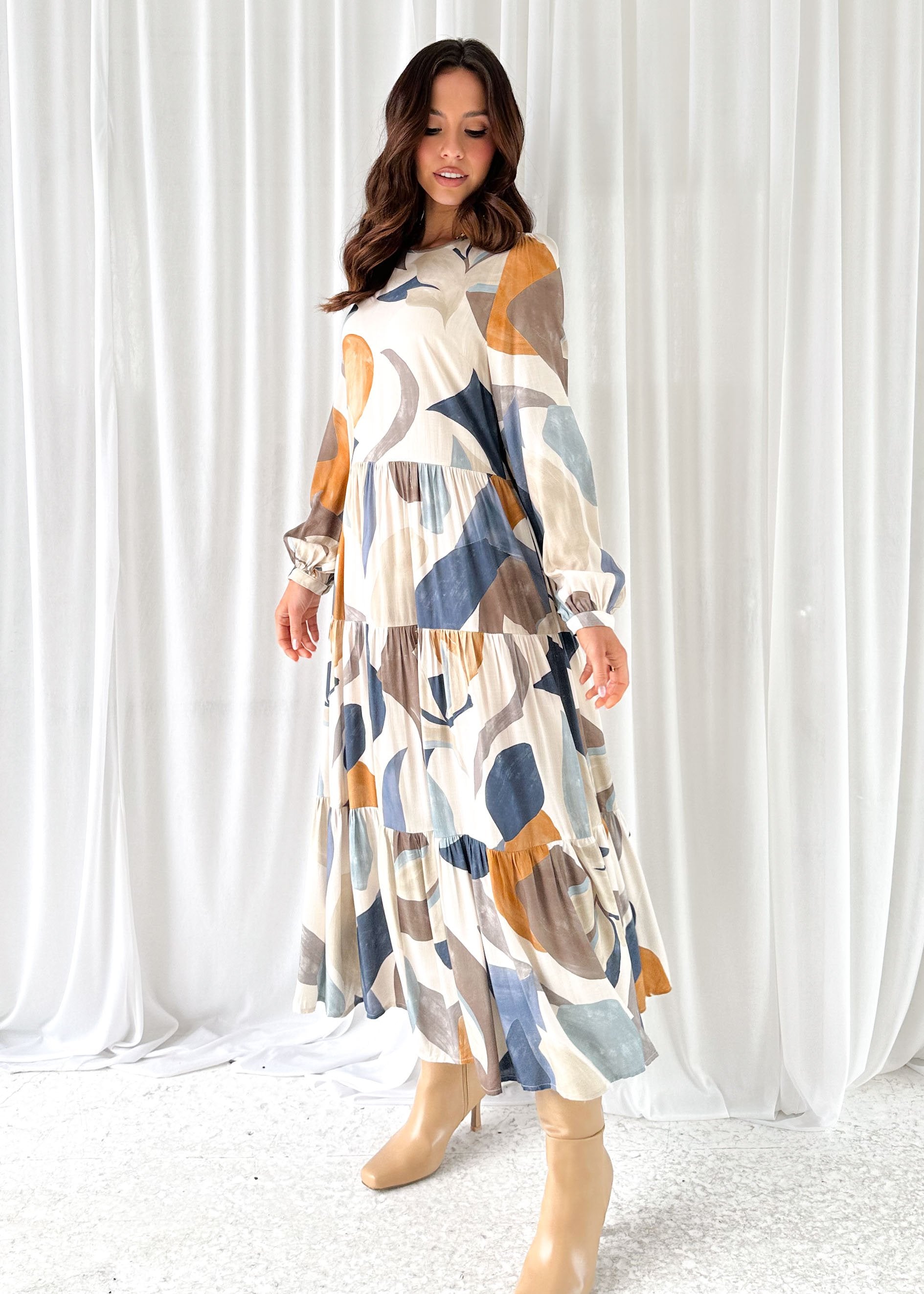 Amoroso Maxi Dress - Blue Abstract