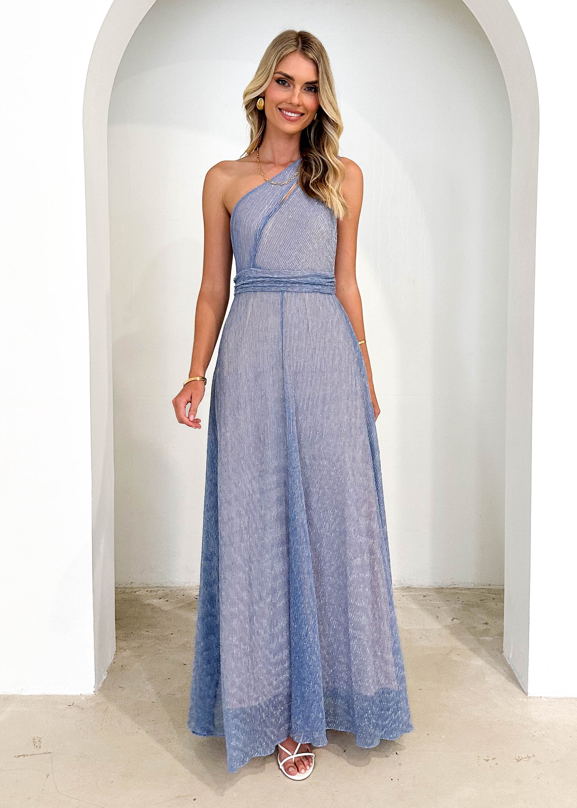 Aude One Shoulder Maxi Dress - Blue Sapphire