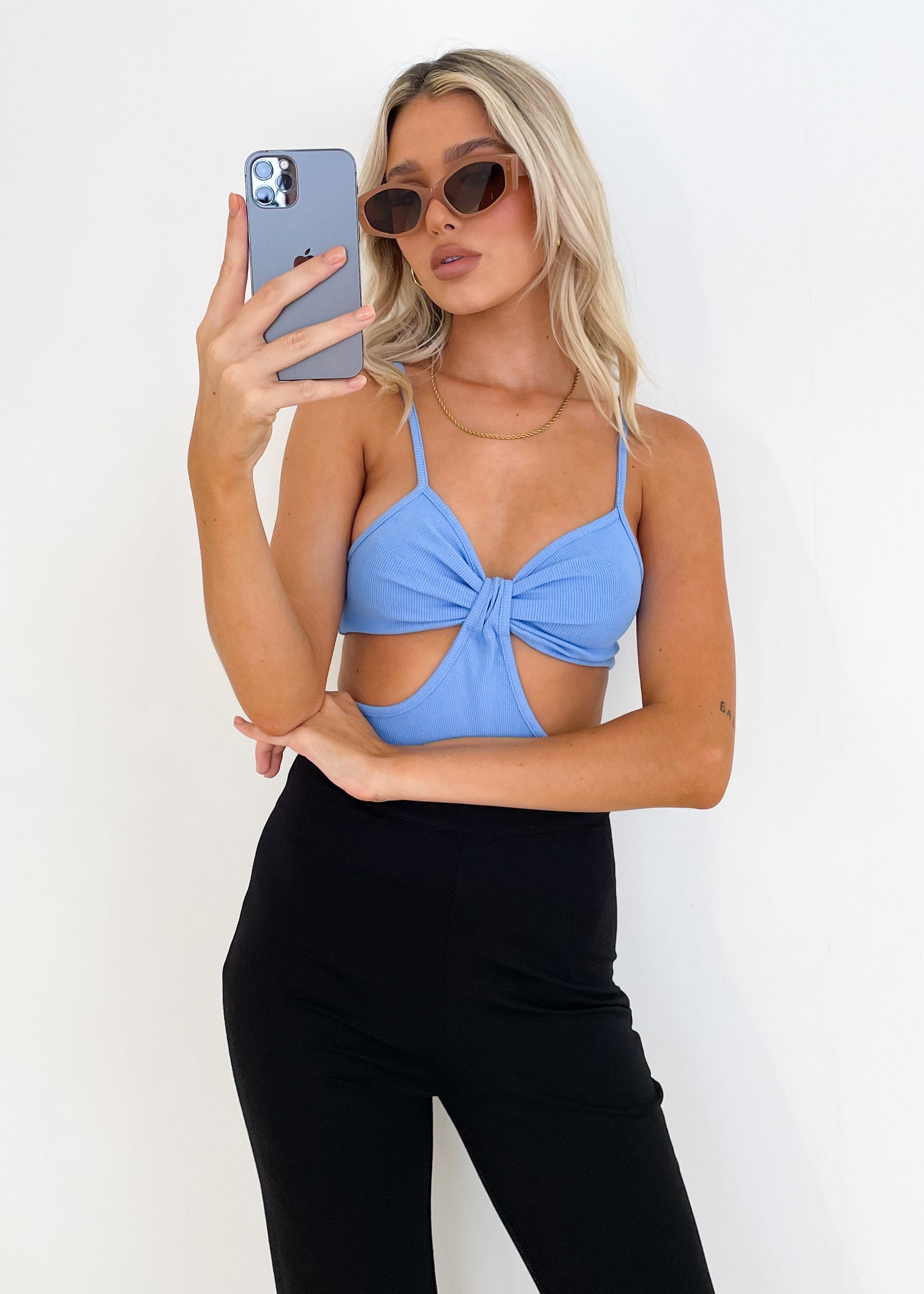 Vivacious Cut Out Knit Top - Cobalt