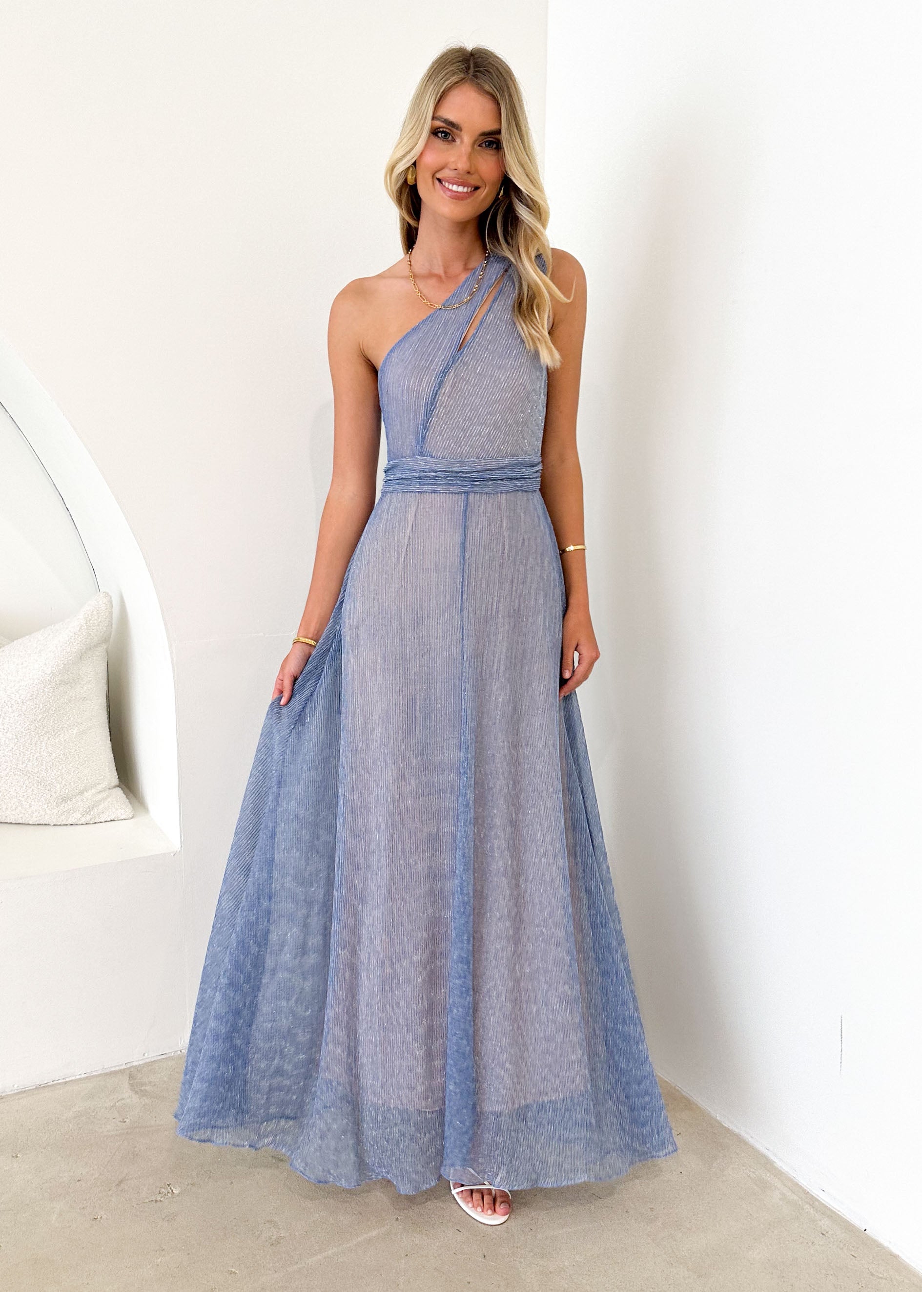 Aude One Shoulder Maxi Dress - Blue Sapphire