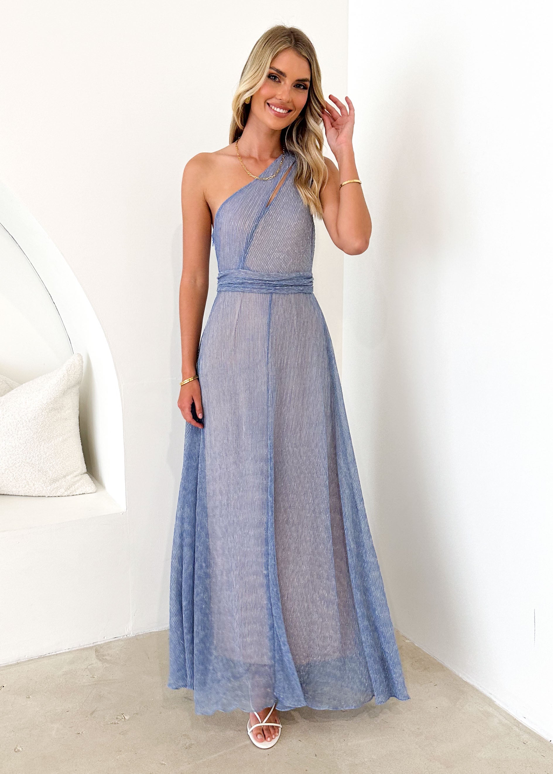 Aude One Shoulder Maxi Dress - Blue Sapphire