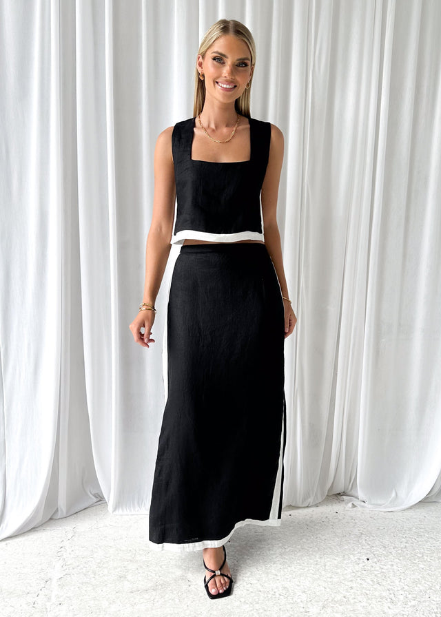 Lerae Linen Maxi Skirt - Black