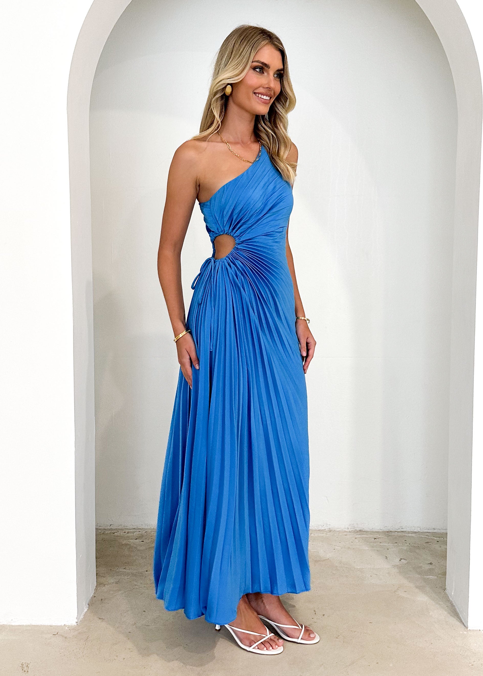 Corinne One Shoulder Midi Dress - Blue