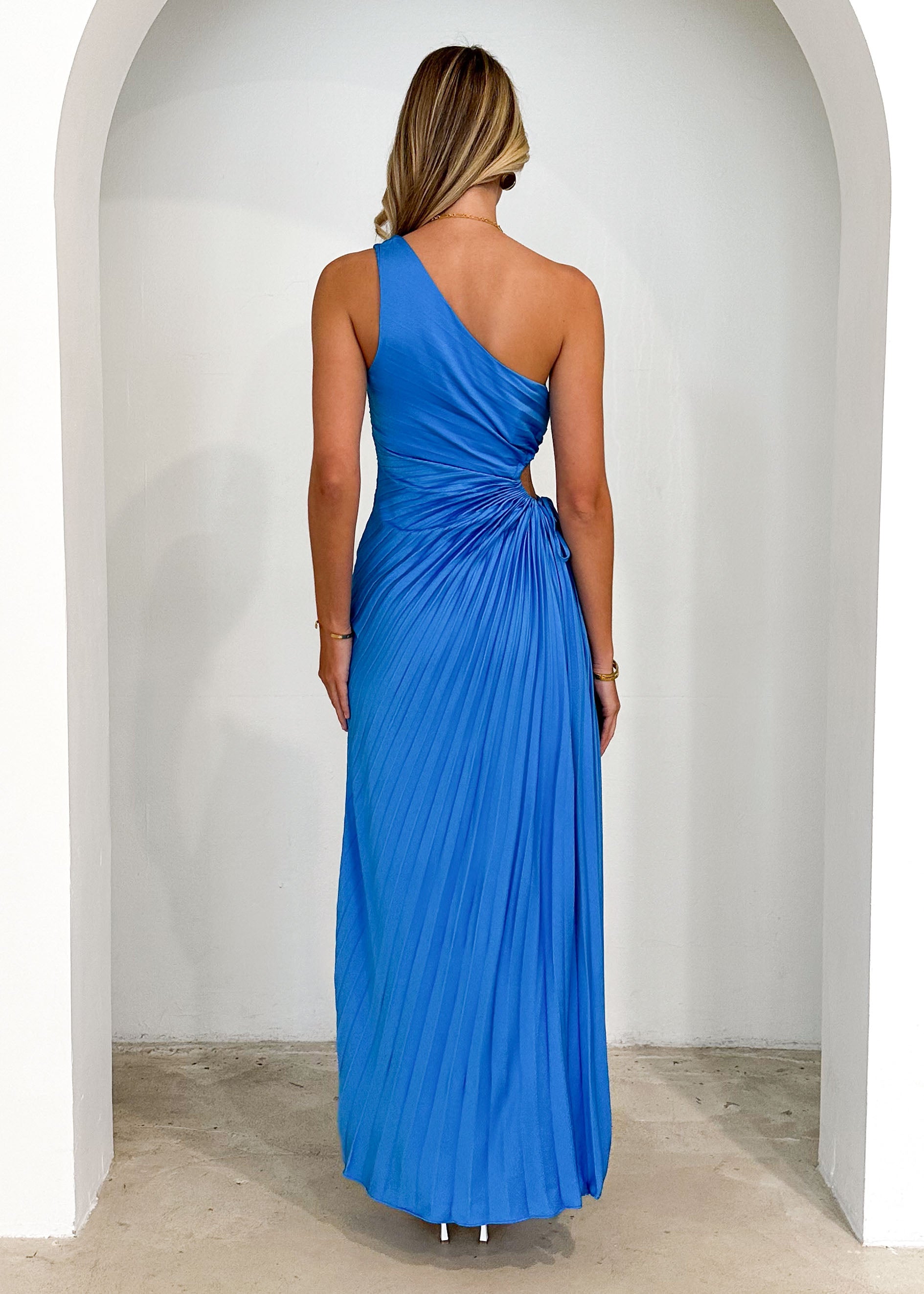 Corinne One Shoulder Midi Dress - Blue